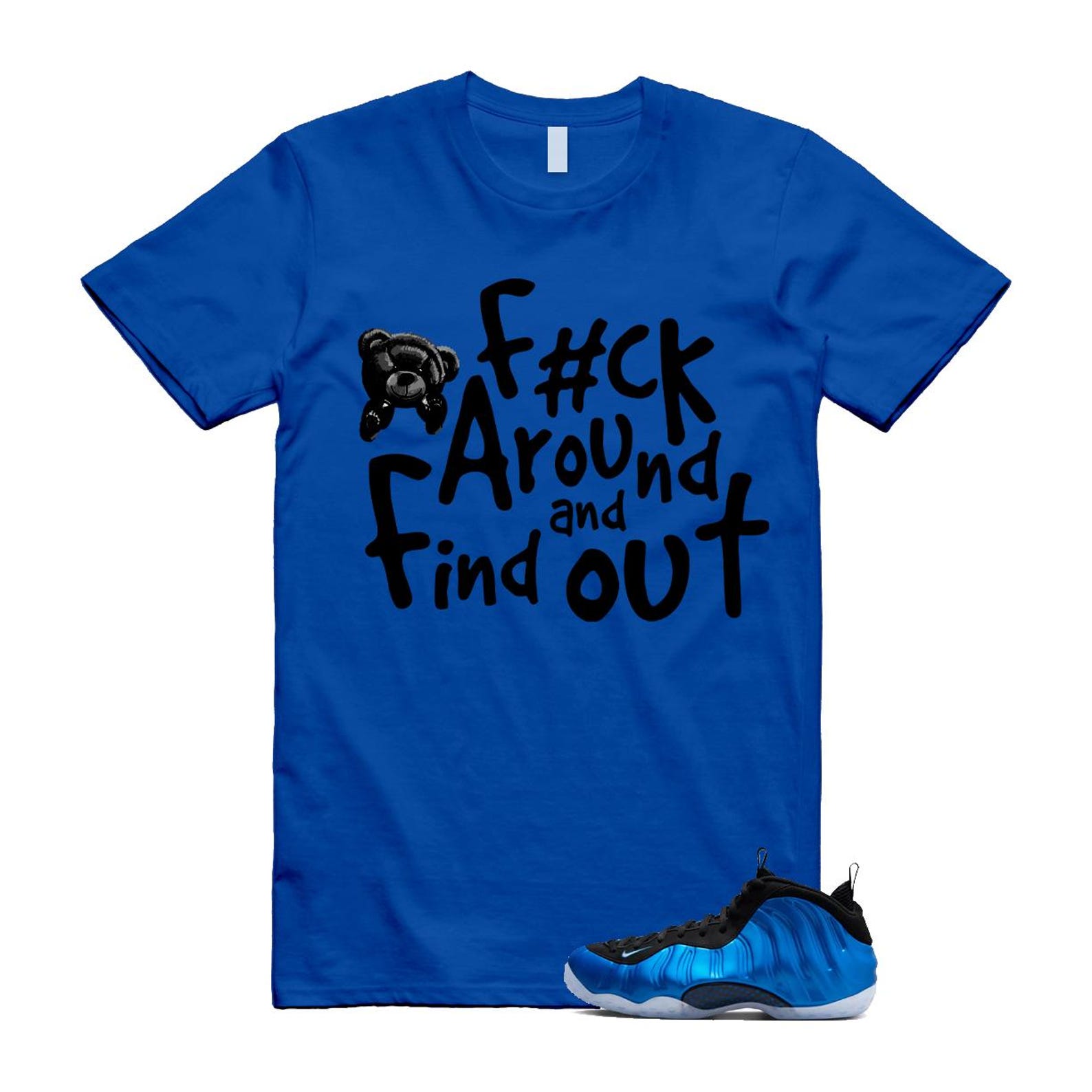 Foamposite Royal International Blue One Air White Black Clear T Shirt Match FCK ,FQ8181-511 T-Shirt, Sneaker Match Tee