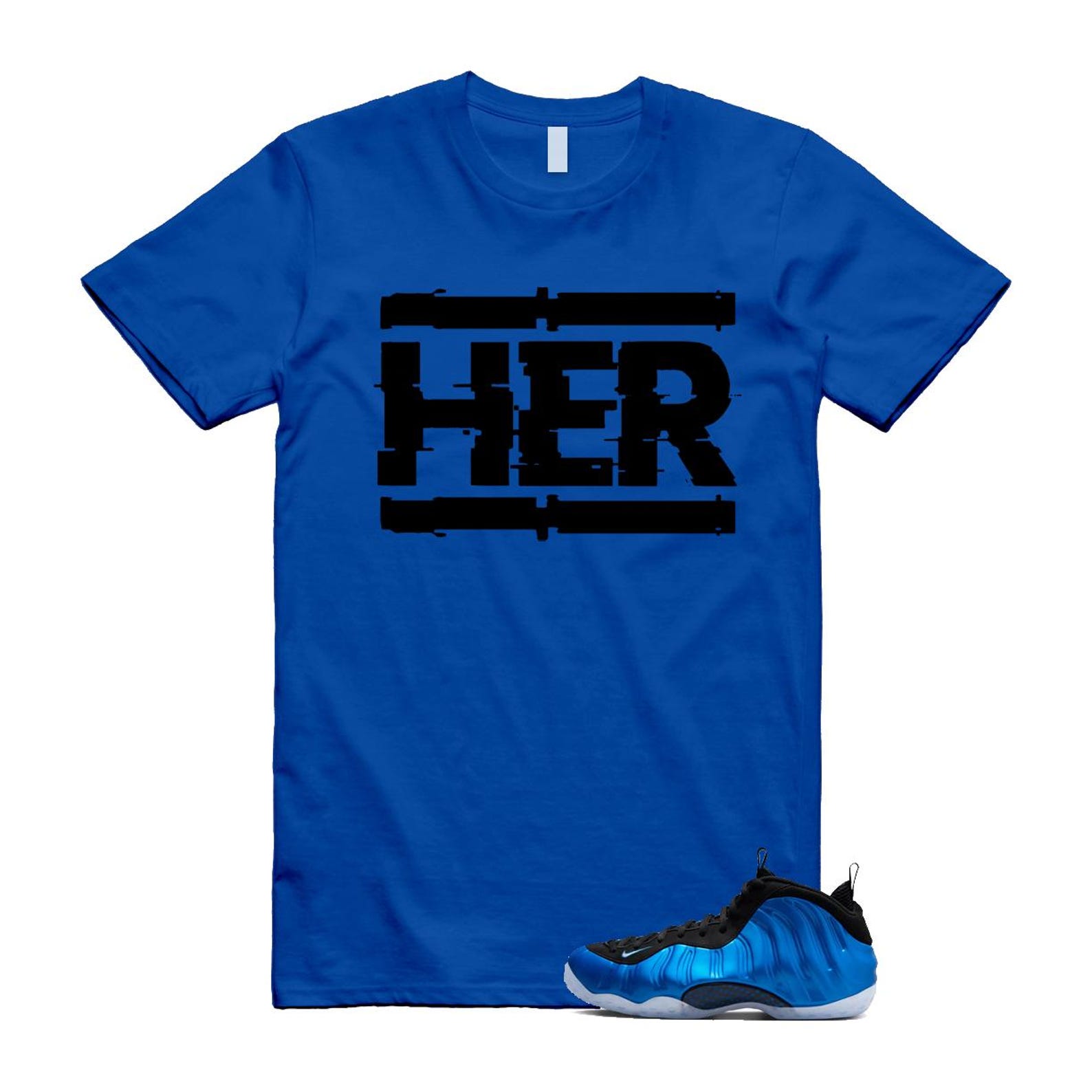 Foamposite Royal International Blue One Air White Black Clear T Shirt Match HER ,FQ8181-511 T-Shirt, Sneaker Match Tee
