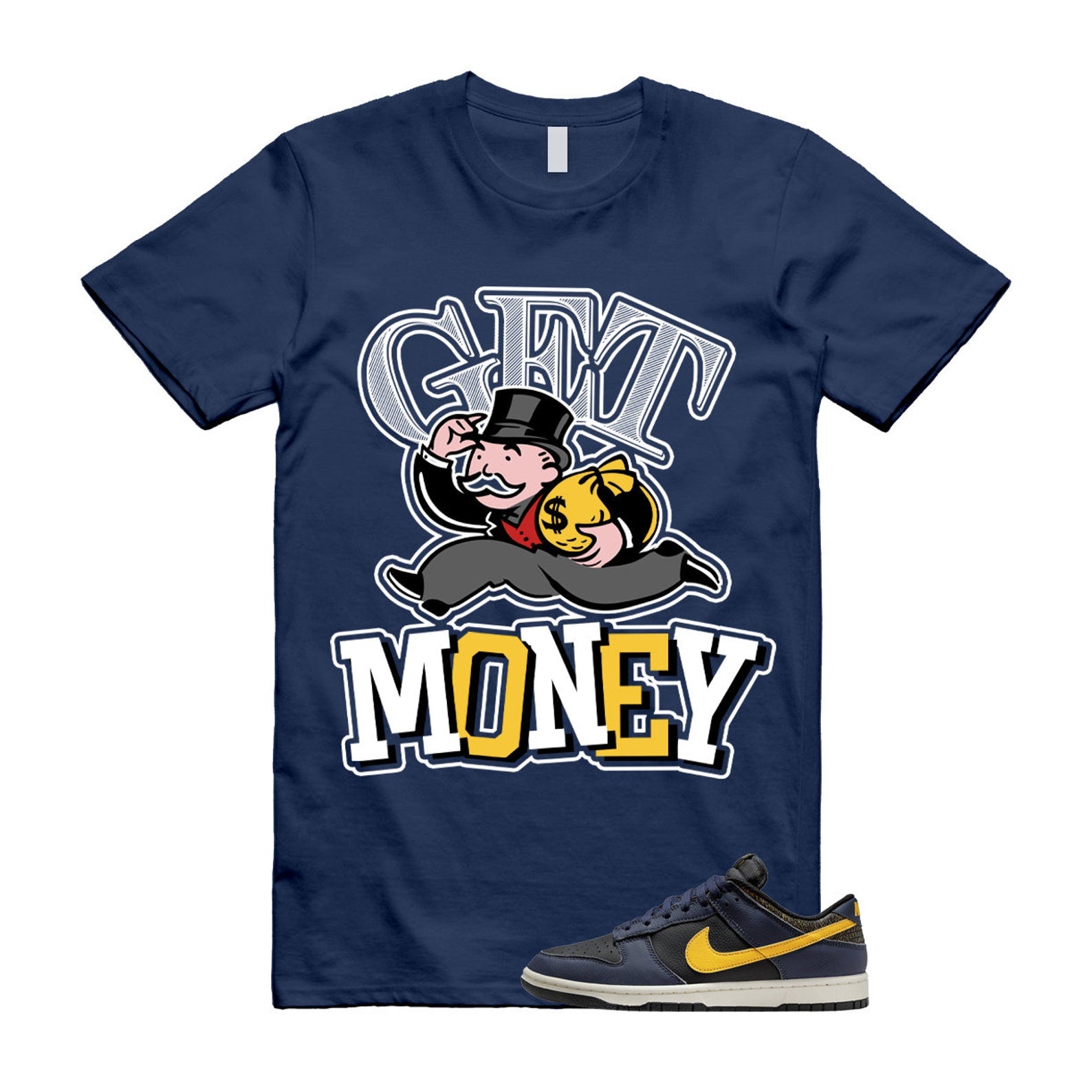 Dunk Vintage Michigan Midnight Navy Sail Black Tour Yellow Low T Shirt Match GM ,FZ4014-010 T-Shirt, Sneaker Match Tee