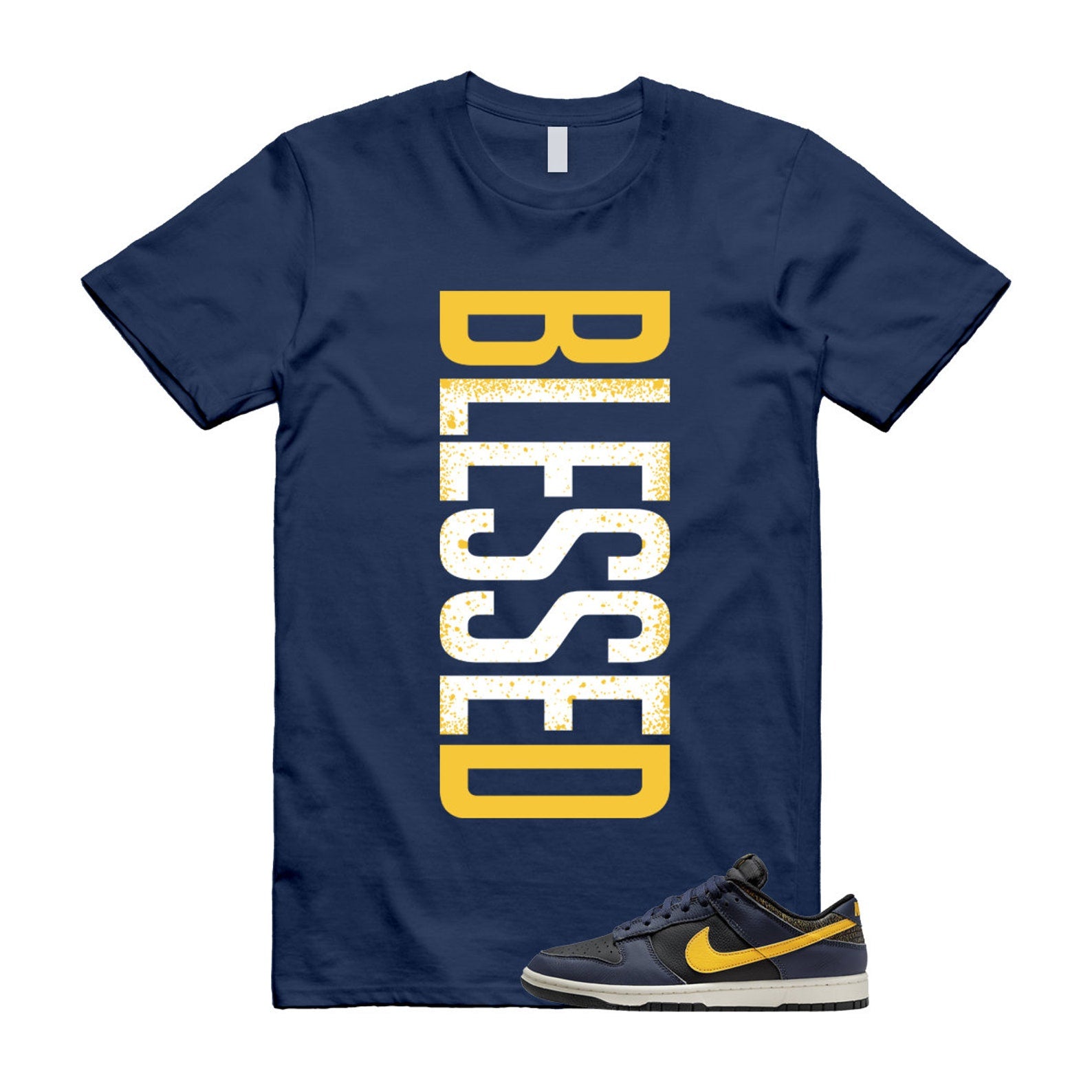 Dunk Vintage Michigan Midnight Navy Sail Black Tour Yellow Low T Shirt Match VERTBLS ,FZ4014-010 T-Shirt, Sneaker Match Tee
