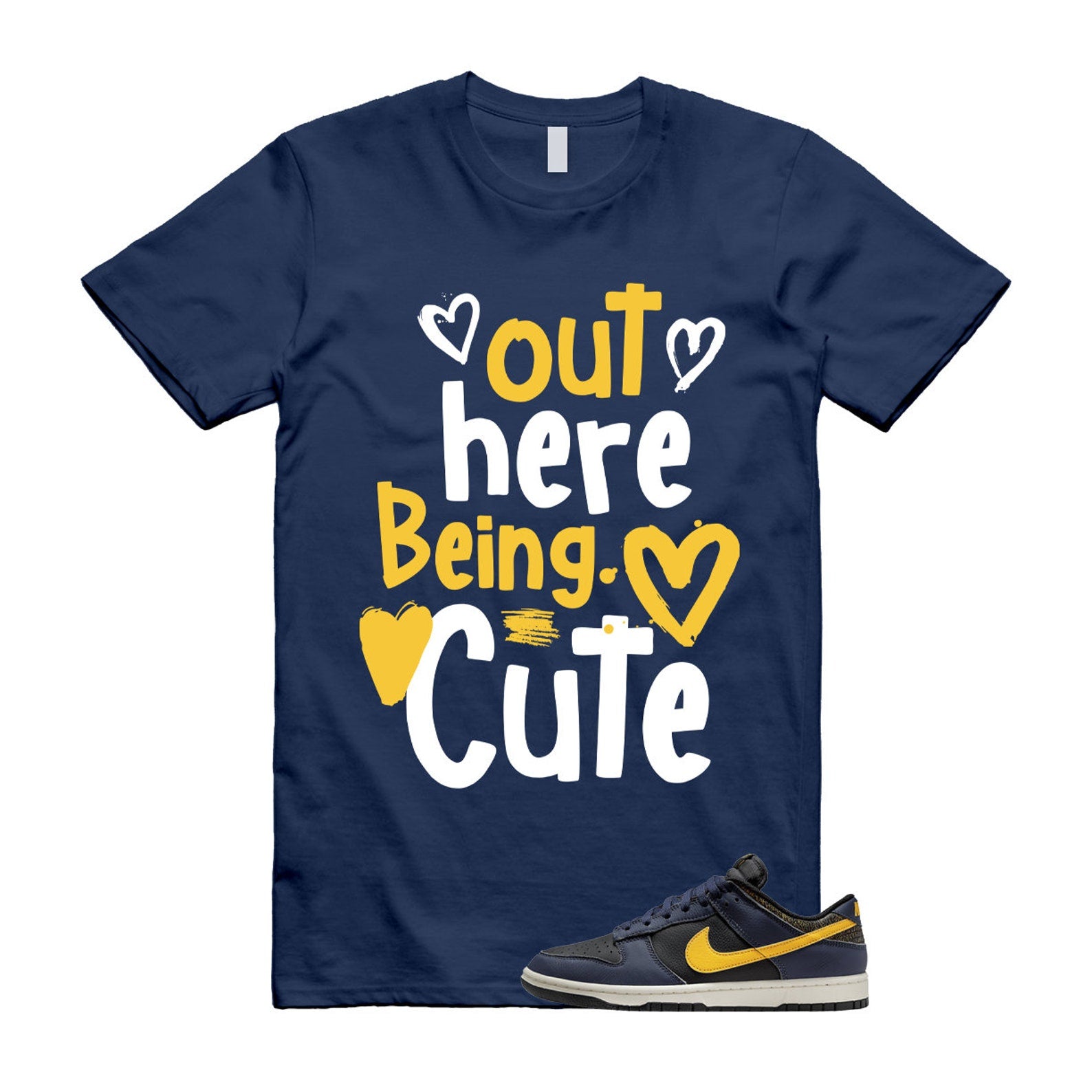 Dunk Vintage Michigan Midnight Navy Sail Black Tour Yellow Low T Shirt Match Out Here Being Cute ,FZ4014-010 T-Shirt, Sneaker Match Tee