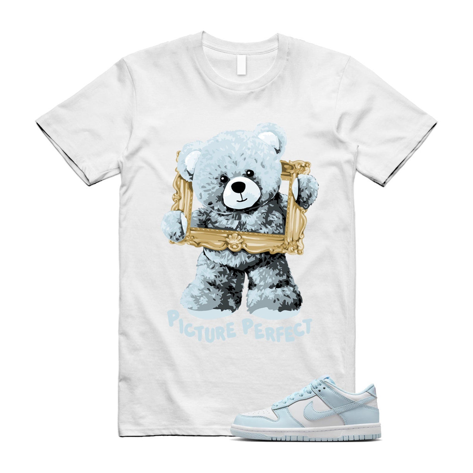 Dunk White Glacier Blue Low GS T Shirt Match PIC ,FB9109-105 T-Shirt, Sneaker Match Tee