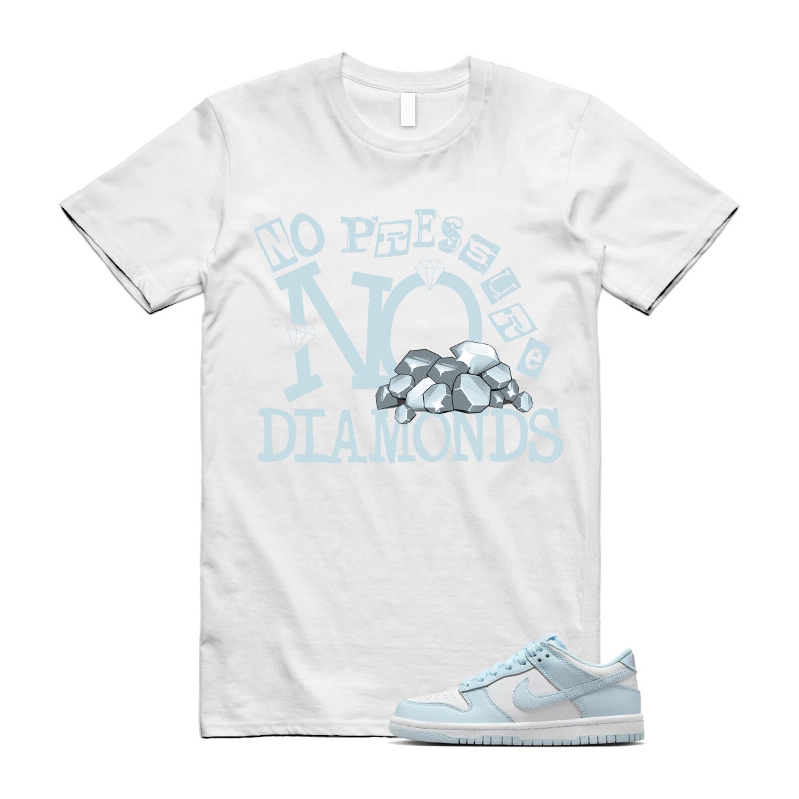 Dunk White Glacier Blue Low GS T Shirt Match DIAMOND ,FB9109-105 T-Shirt, Sneaker Match Tee