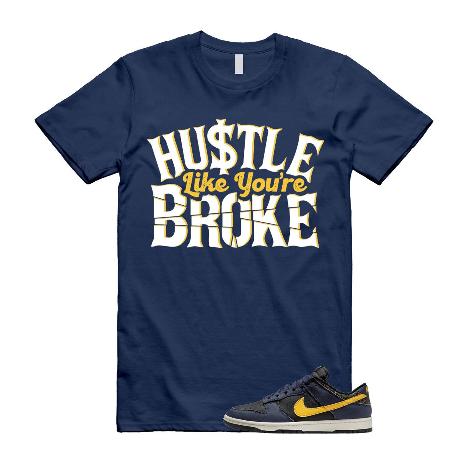 Dunk Vintage Michigan Midnight Navy Sail Black Tour Yellow Low T Shirt Match BROKE ,FZ4014-010 T-Shirt, Sneaker Match Tee