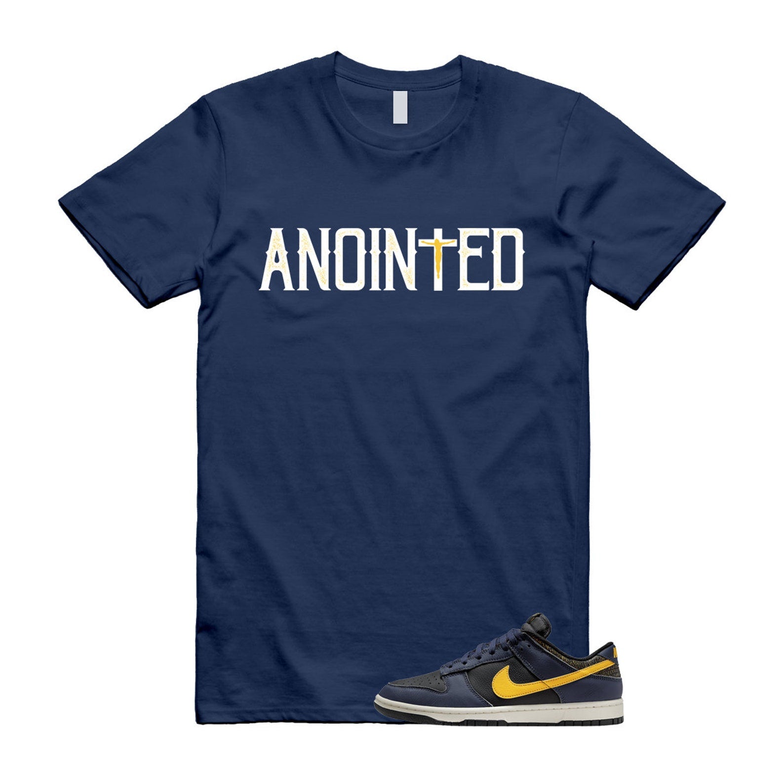 Dunk Vintage Michigan Midnight Navy Sail Black Tour Yellow Low T Shirt Match ANOINTED ,FZ4014-010 T-Shirt, Sneaker Match Tee