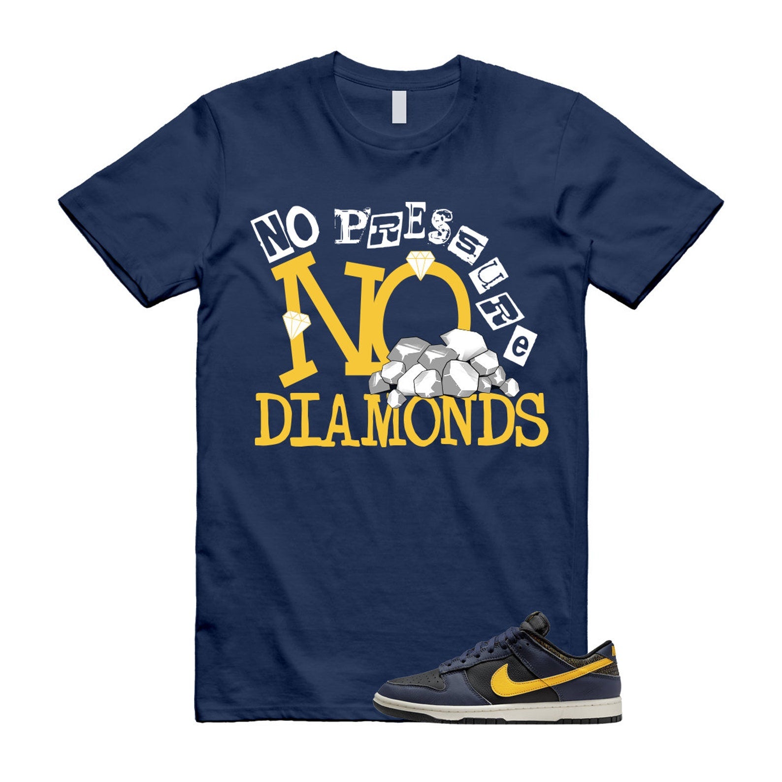 Dunk Vintage Michigan Midnight Navy Sail Black Tour Yellow Low T Shirt Match DIAMOND ,FZ4014-010 T-Shirt, Sneaker Match Tee