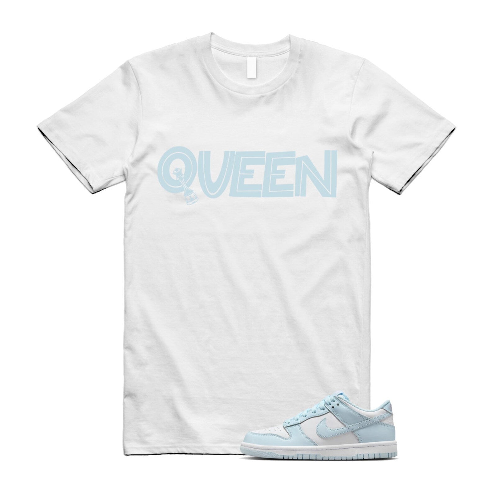 Dunk White Glacier Blue Low GS T Shirt Match QUEEN ,FB9109-105 T-Shirt, Sneaker Match Tee