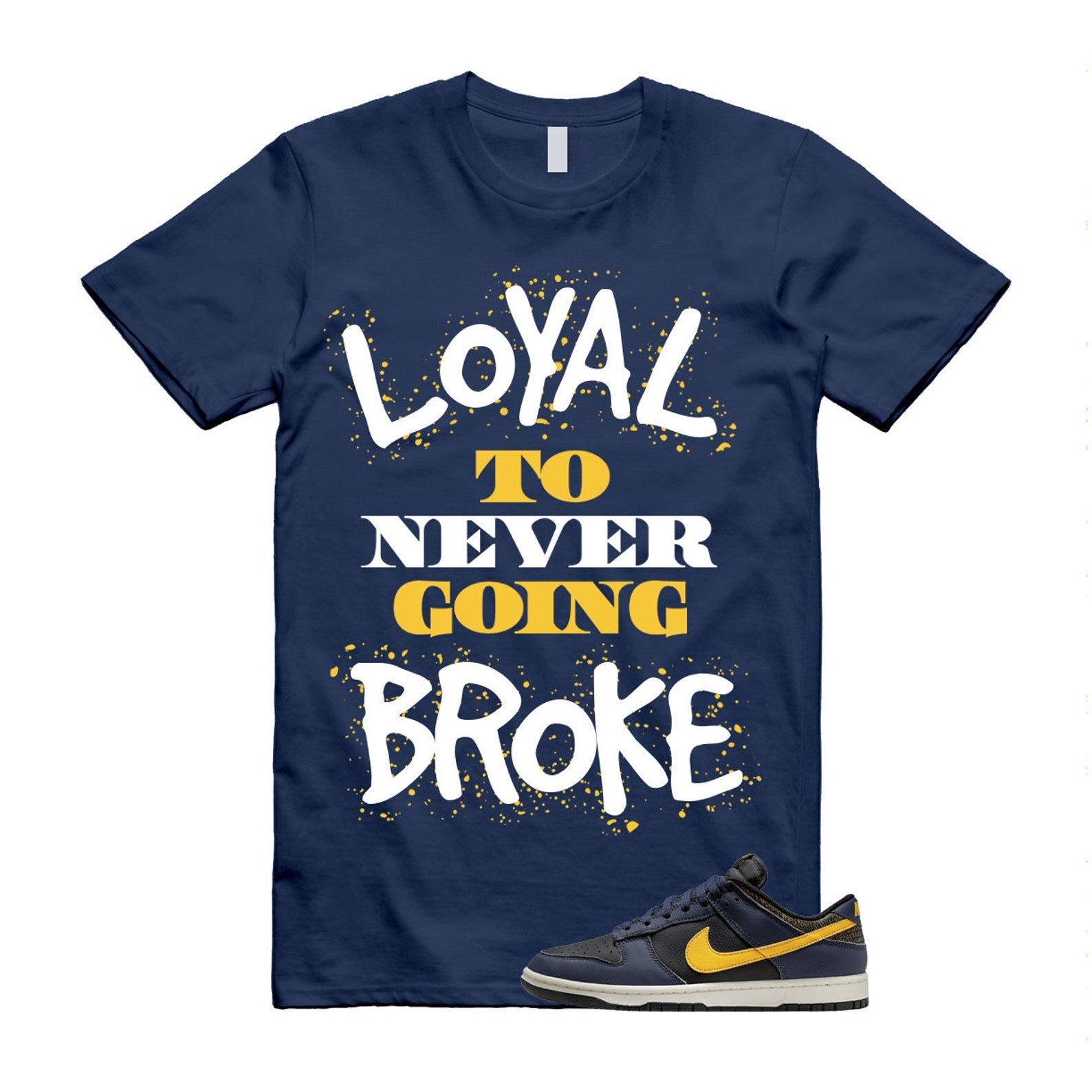 Dunk Vintage Michigan Midnight Navy Sail Black Tour Yellow Low T Shirt Match NB ,FZ4014-010 T-Shirt, Sneaker Match Tee