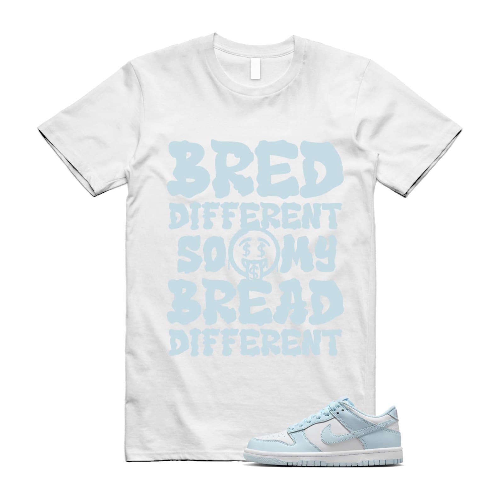 Dunk White Glacier Blue Low GS T Shirt Match BDBD ,FB9109-105 T-Shirt, Sneaker Match Tee