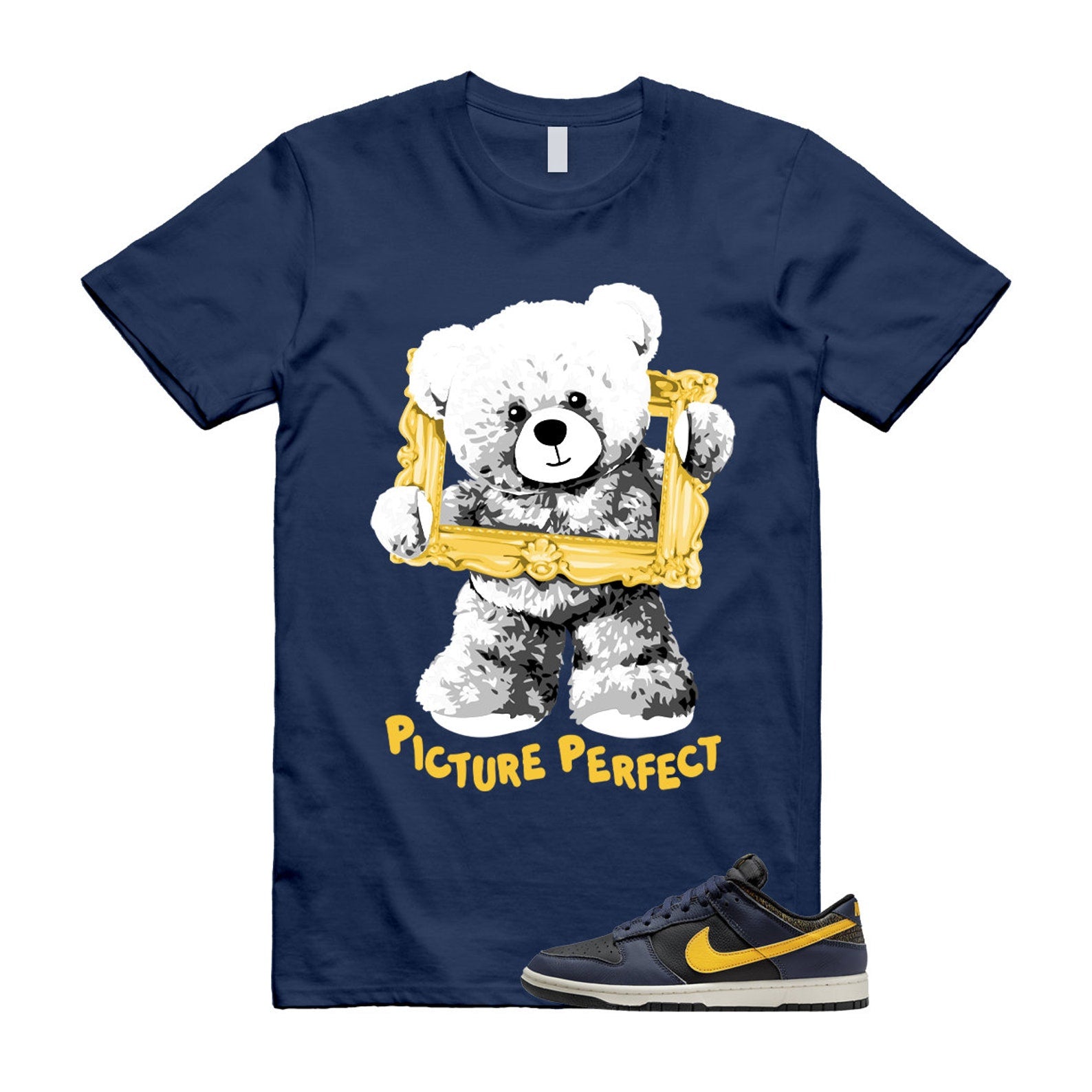 Dunk Vintage Michigan Midnight Navy Sail Black Tour Yellow Low T Shirt Match PIC ,FZ4014-010 T-Shirt, Sneaker Match Tee