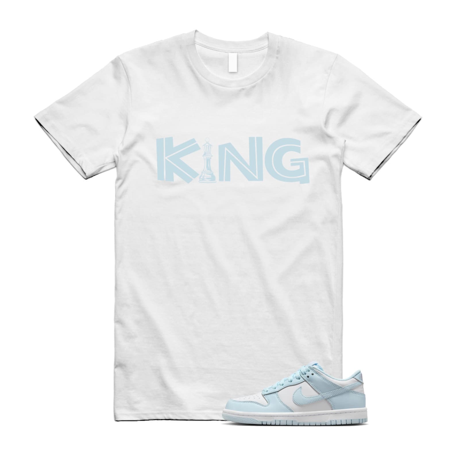 Dunk White Glacier Blue Low GS T Shirt Match KING ,FB9109-105 T-Shirt, Sneaker Match Tee