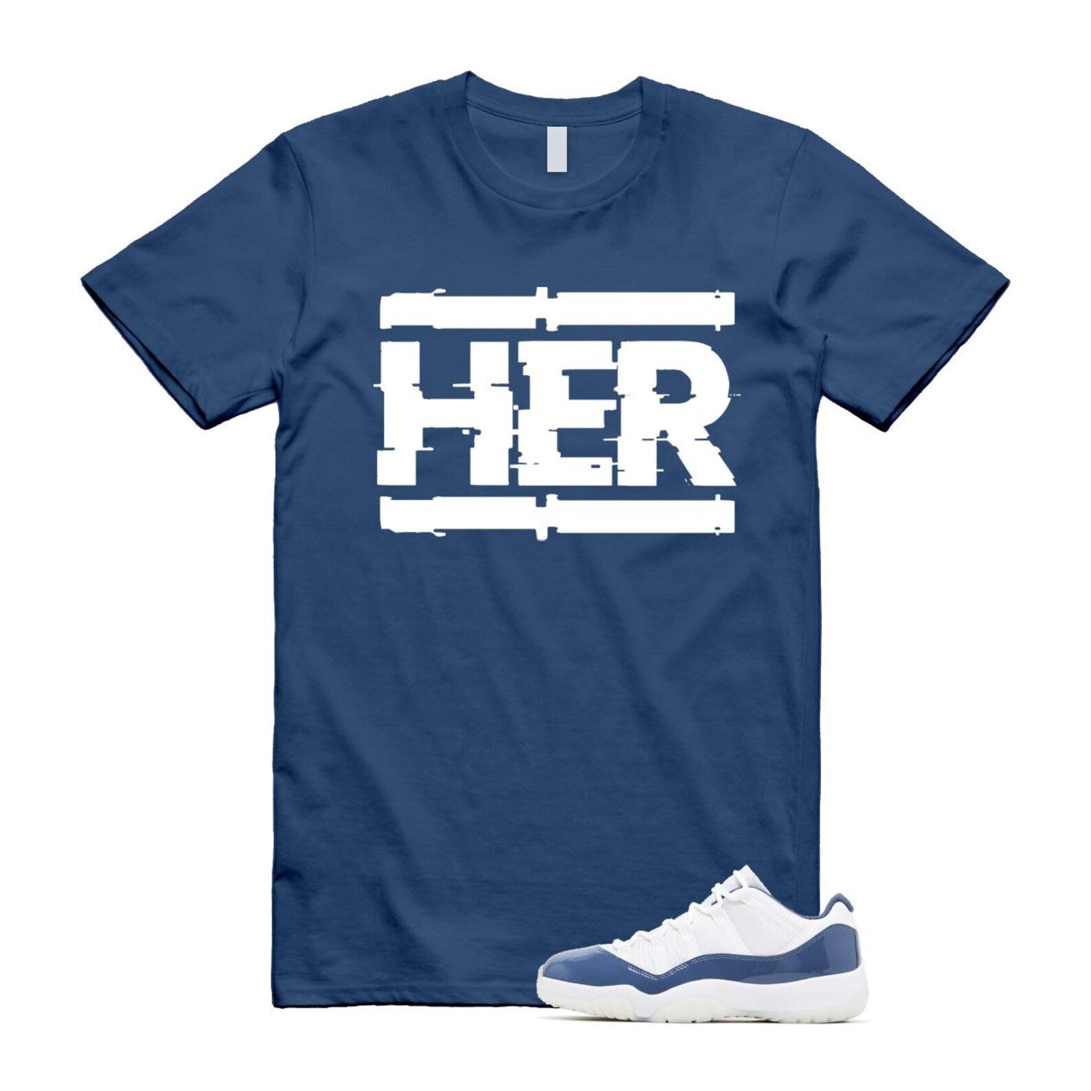 11 Diffused Blue White Midnight Navy Football Grey Retro Low T Shirt Match HER ,FV5121-104 T-Shirt, Sneaker Match Tee