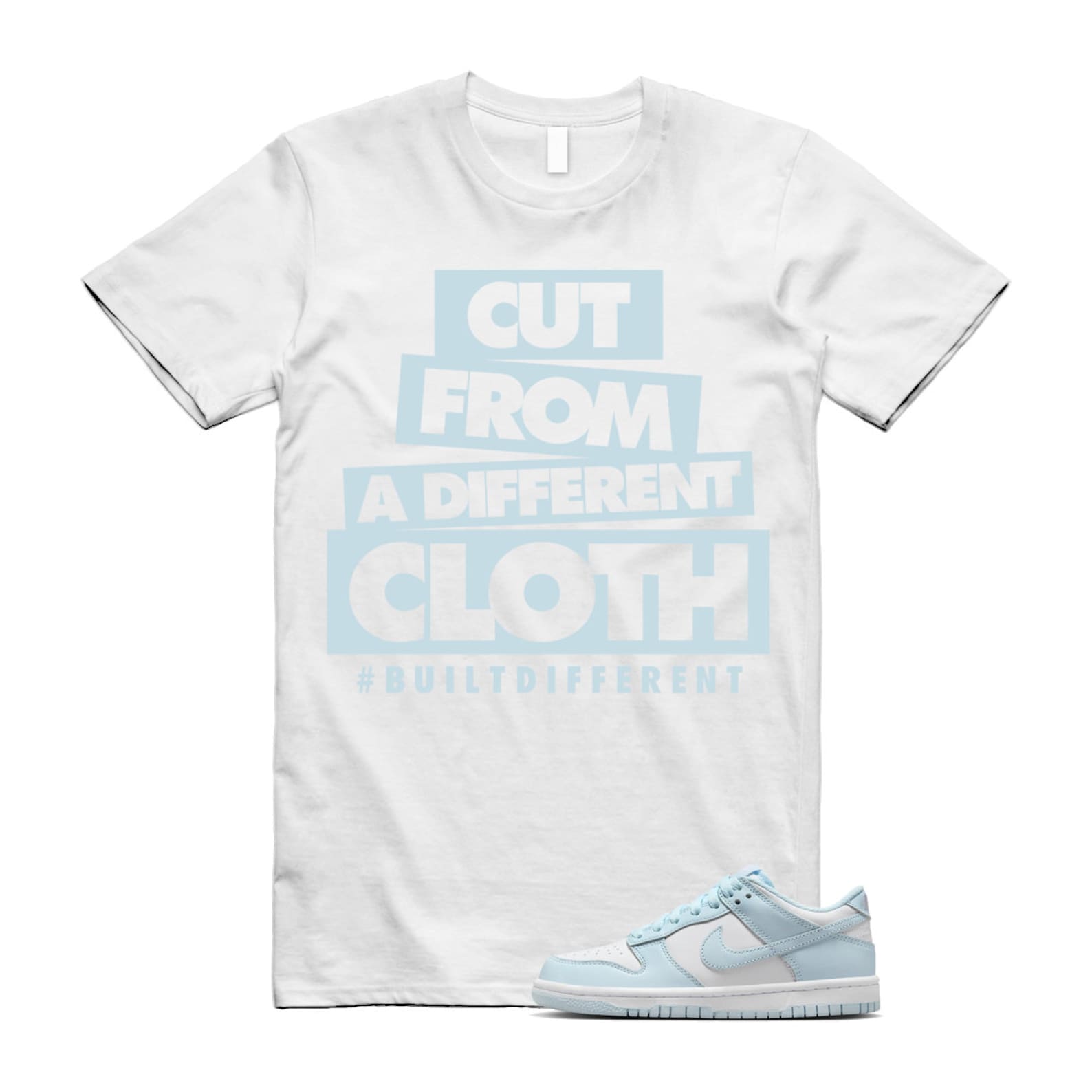 Dunk White Glacier Blue Low GS T Shirt Match CLOTH ,FB9109-105 T-Shirt, Sneaker Match Tee