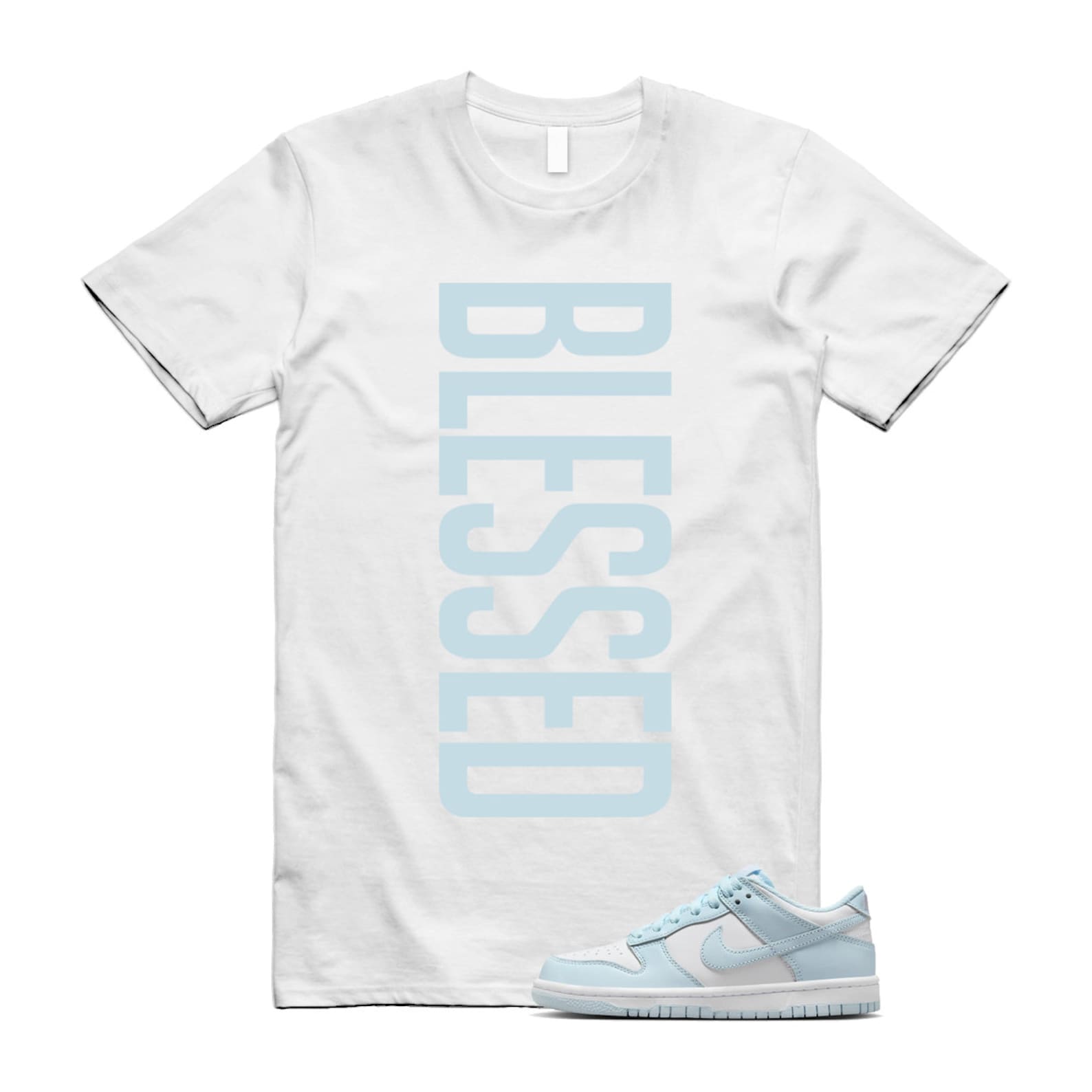 Dunk White Glacier Blue Low GS T Shirt Match VERTBLS ,FB9109-105 T-Shirt, Sneaker Match Tee