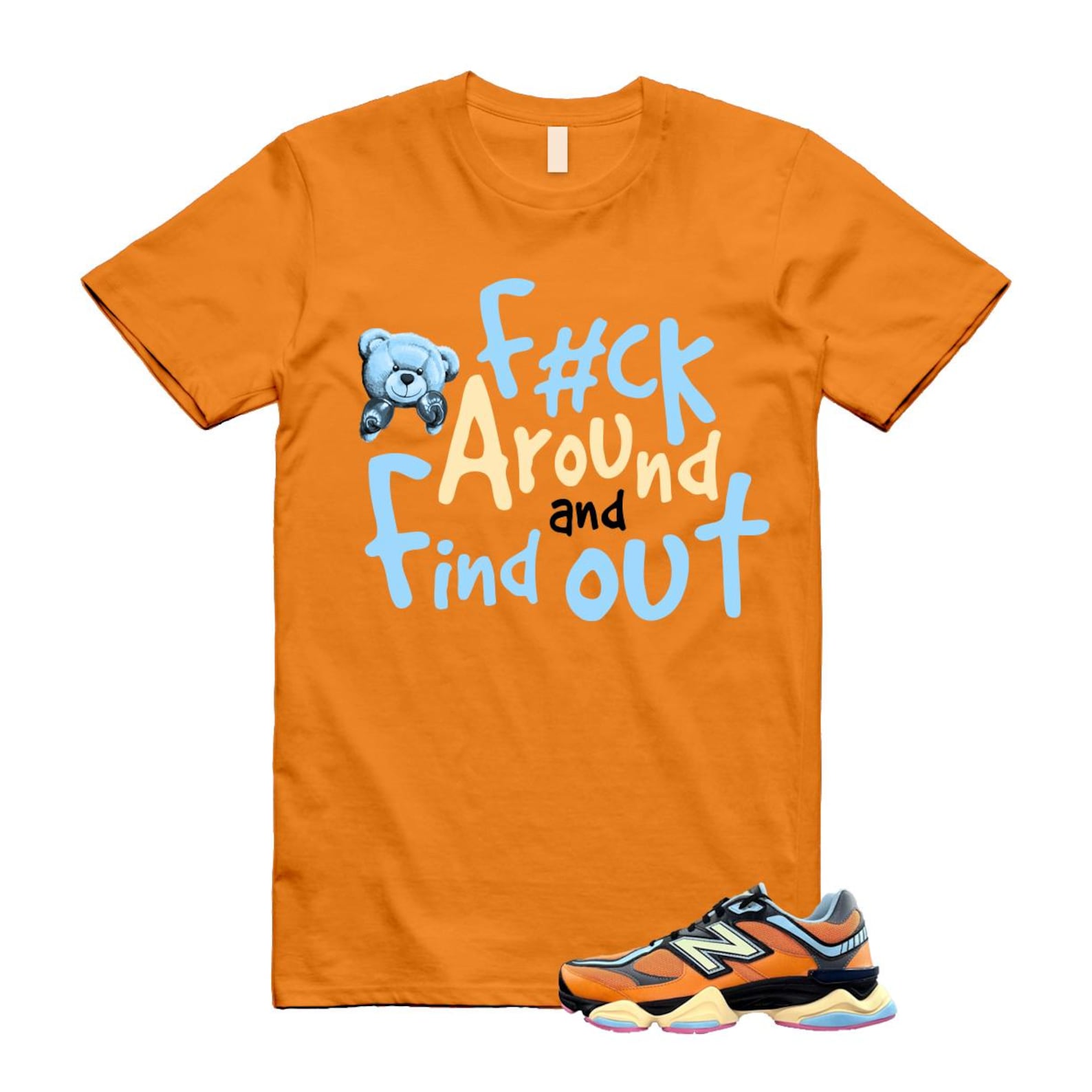 9060 Sun Glow Team Sky Blue Orange Black T Shirt Match FCK ,GC9060OG T-Shirt, Sneaker Match Tee