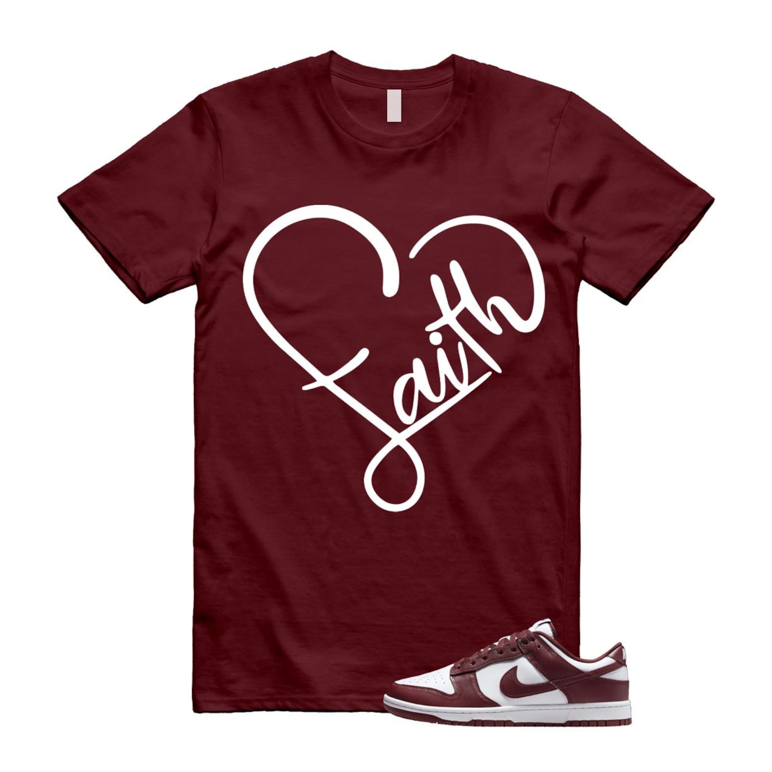 Dunk Team Red White Low Maroon Burgundy T Shirt Match FAITH ,DD1391-601 T-Shirt, Sneaker Match Tee