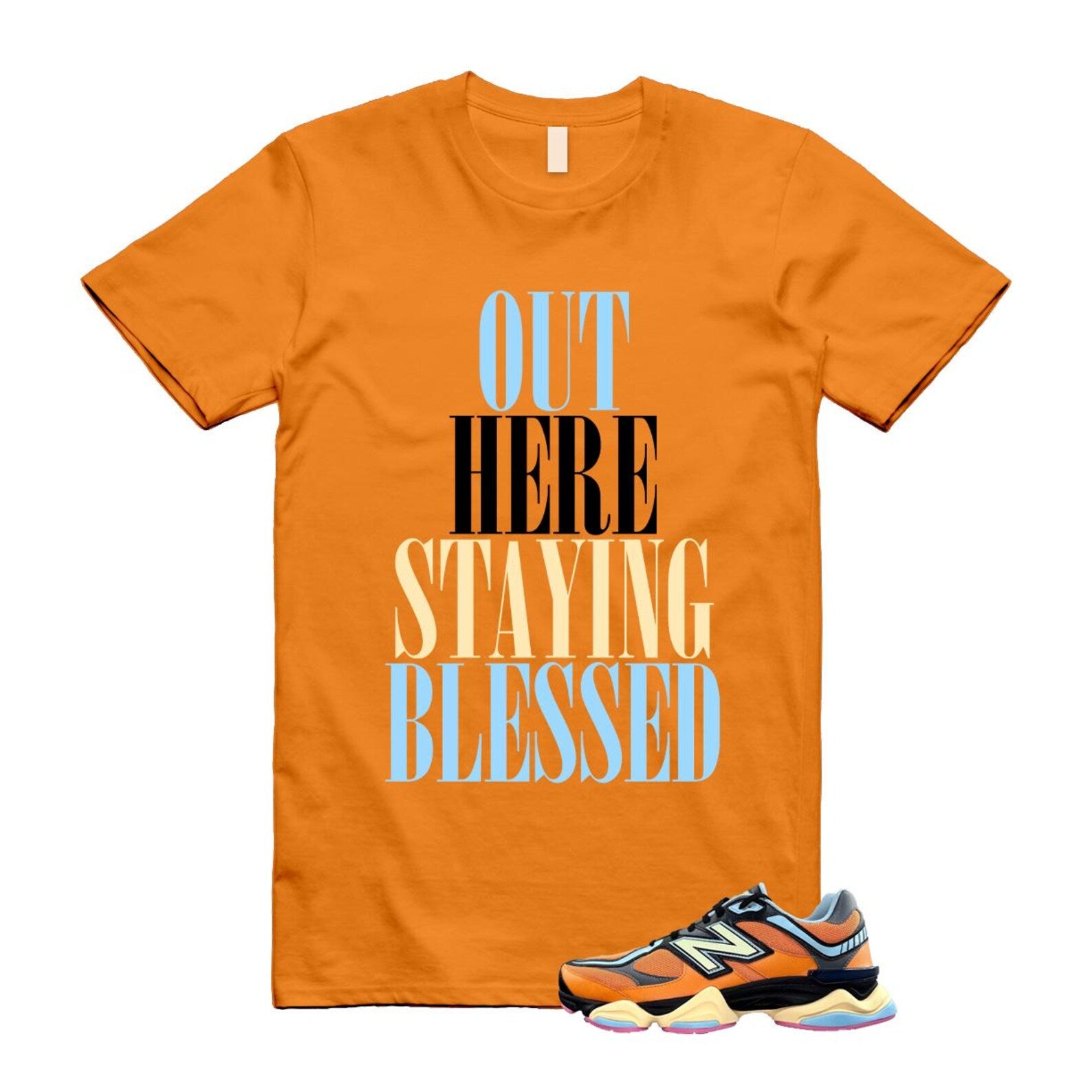 9060 Sun Glow Team Sky Blue Orange Black T Shirt Match STAYBLS ,GC9060OG T-Shirt, Sneaker Match Tee