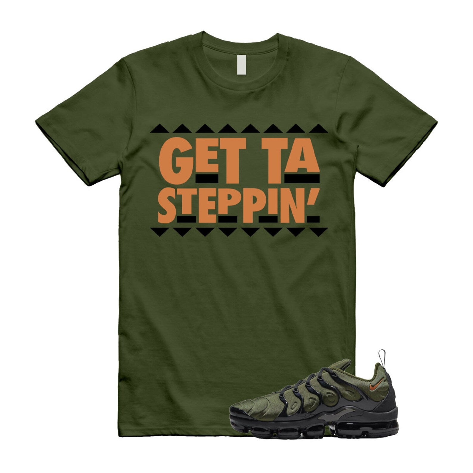 GET T Shirt to match Vapormax Plus Olive Green Orange Rough Uptempo Legion Foamposite 95 96 97 Sequoia Cargo Khaki ,DQ4688-300 T-Shirt, Sneaker Match Tee