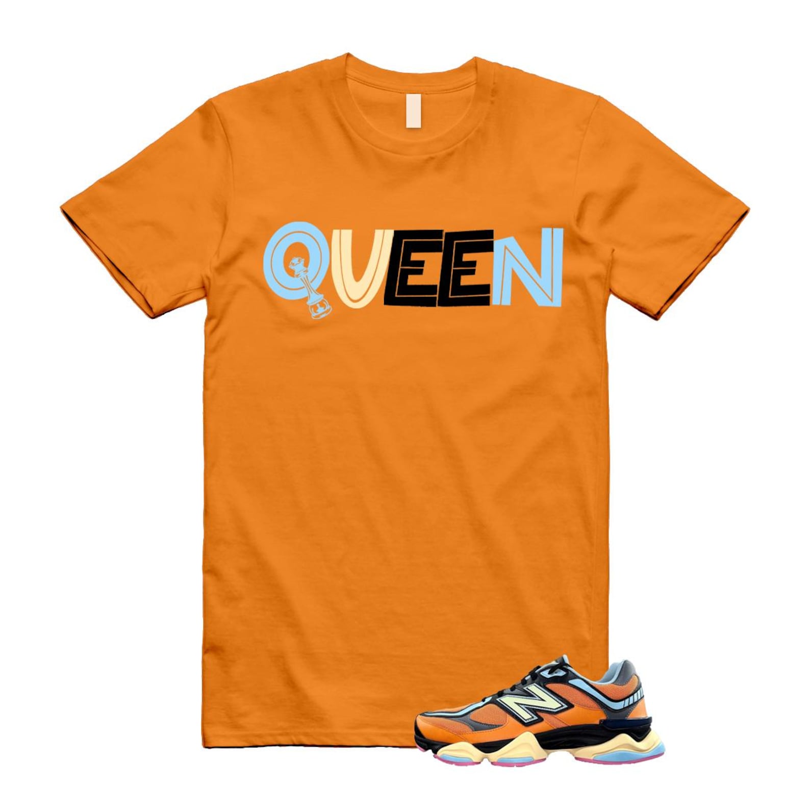 9060 Sun Glow Team Sky Blue Orange Black T Shirt Match QUEEN ,GC9060OG T-Shirt, Sneaker Match Tee