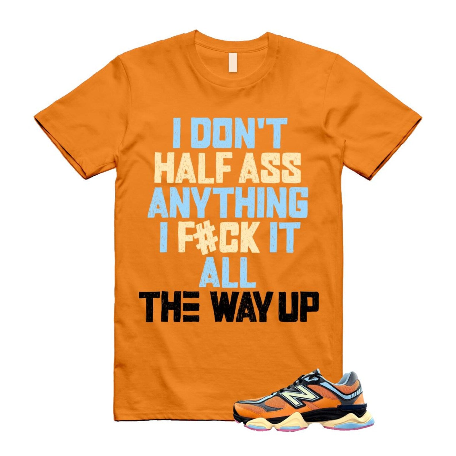 9060 Sun Glow Team Sky Blue Orange Black T Shirt Match HALF ,GC9060OG T-Shirt, Sneaker Match Tee