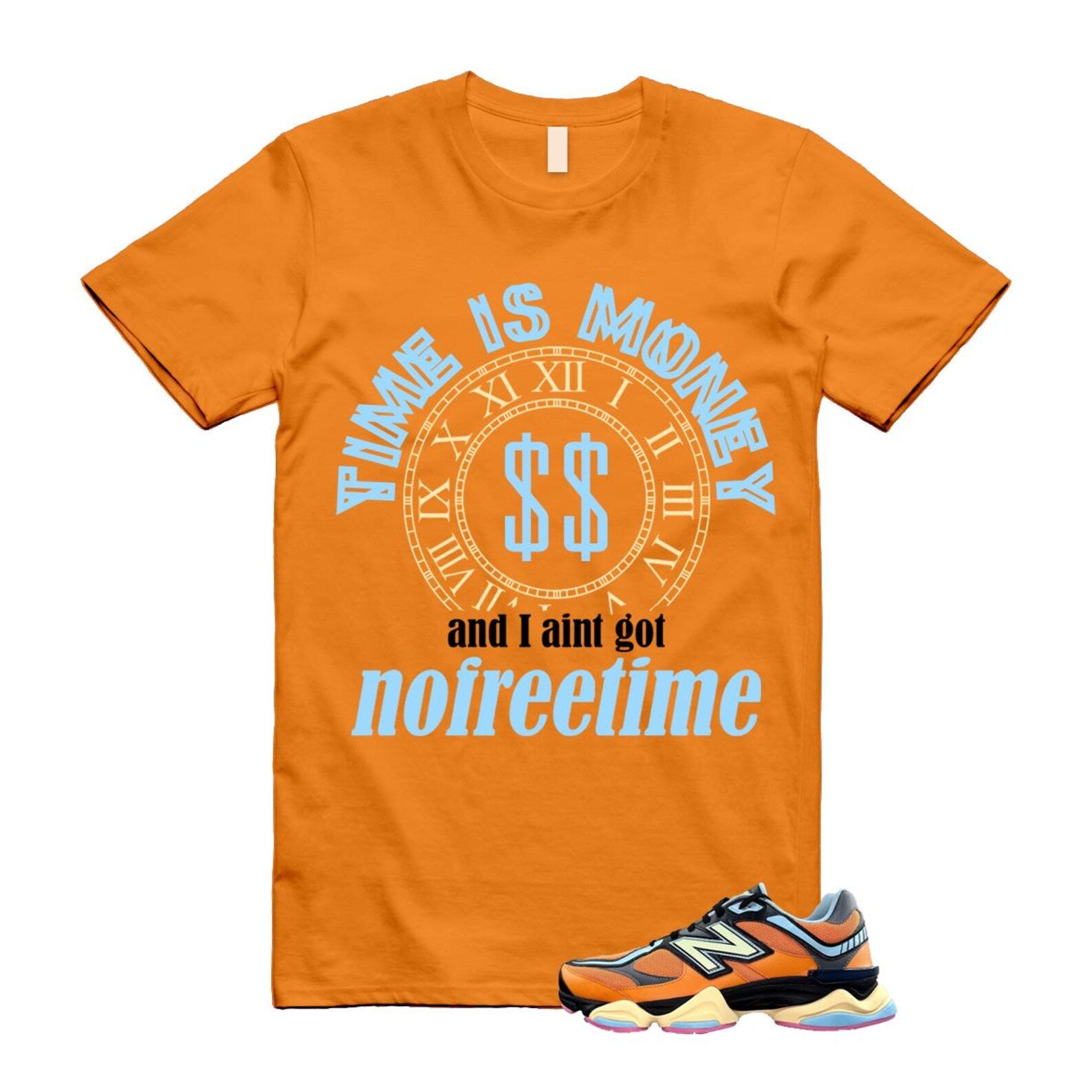 9060 Sun Glow Team Sky Blue Orange Black T Shirt Match FREE TIME ,GC9060OG T-Shirt, Sneaker Match Tee