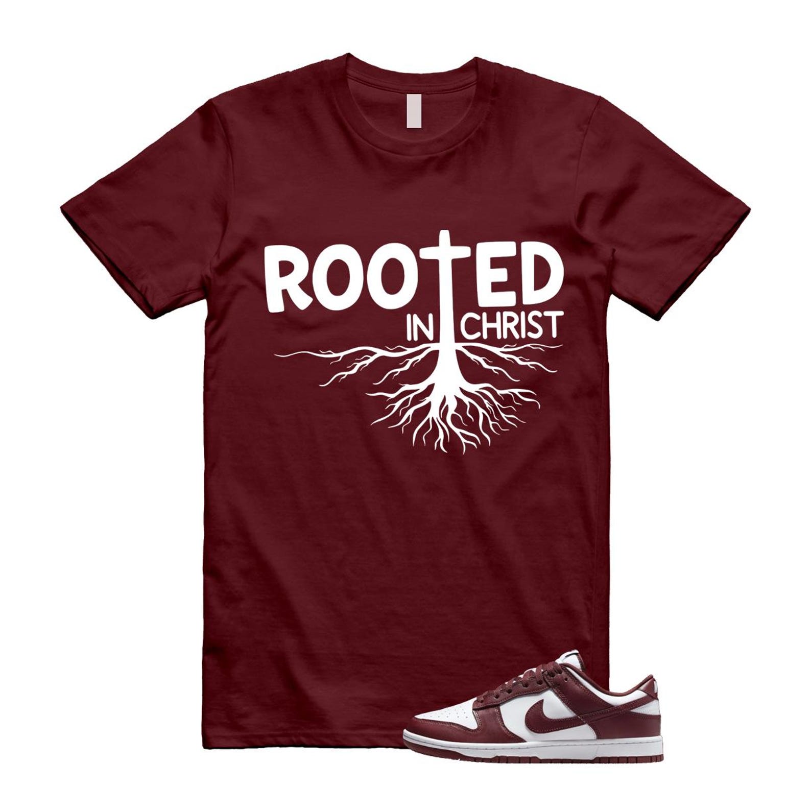Dunk Team Red White Low Maroon Burgundy T Shirt Match ROOTED ,DD1391-601 T-Shirt, Sneaker Match Tee