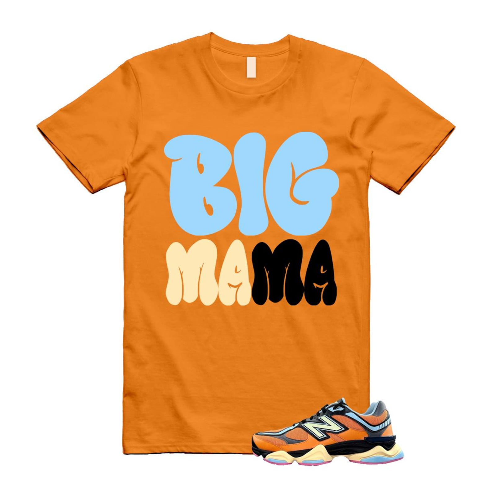 9060 Sun Glow Team Sky Blue Orange Black T Shirt Match MAMA ,GC9060OG T-Shirt, Sneaker Match Tee