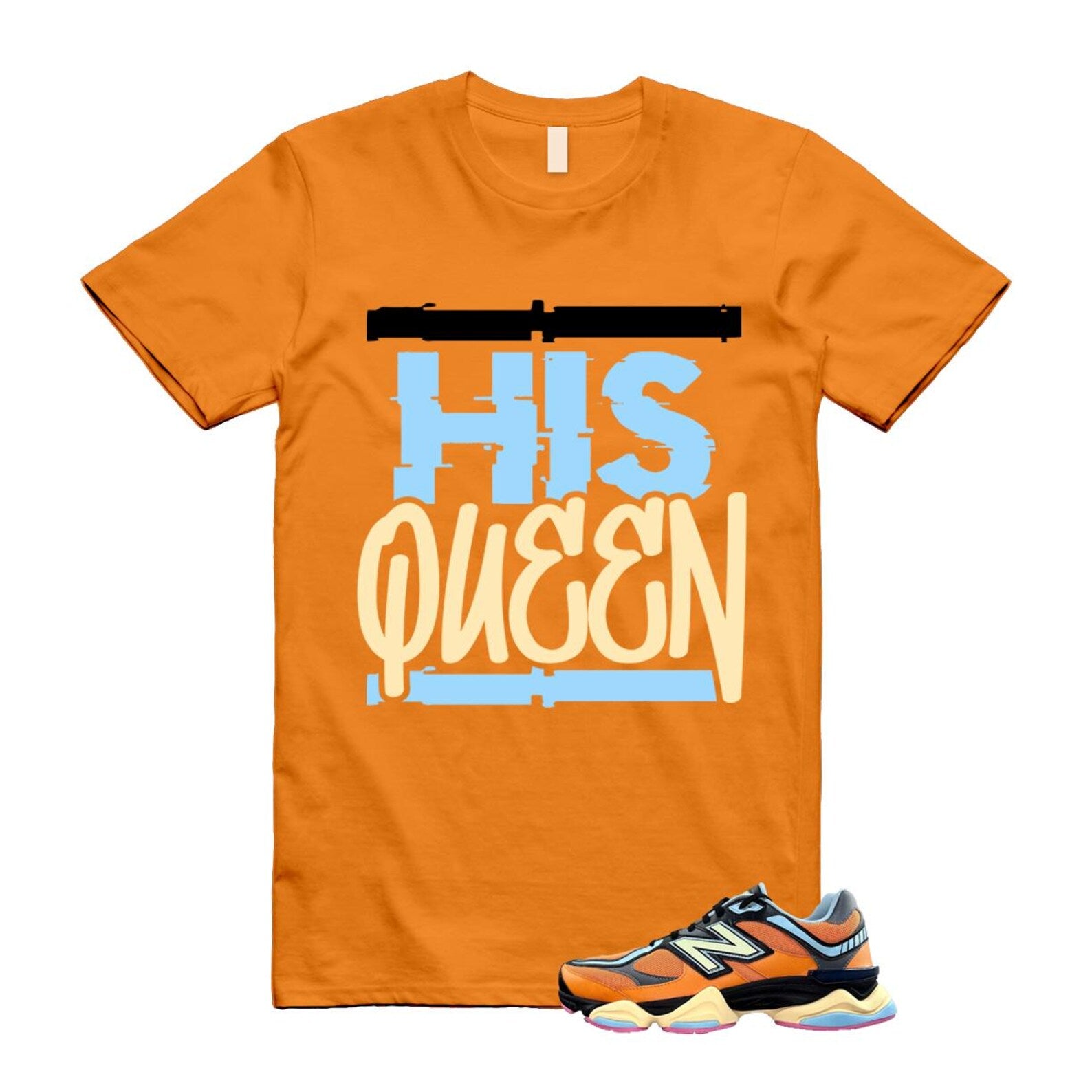 9060 Sun Glow Team Sky Blue Orange Black T Shirt Match HQ ,GC9060OG T-Shirt, Sneaker Match Tee