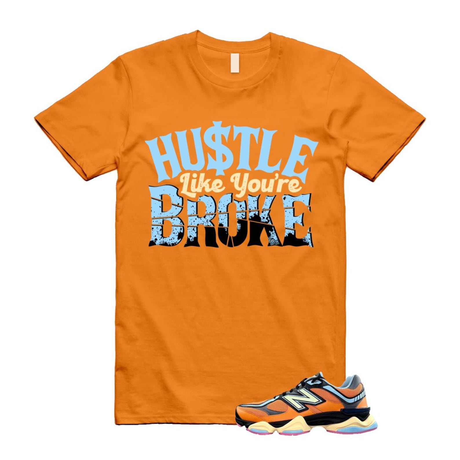 9060 Sun Glow Team Sky Blue Orange Black T Shirt Match BROKE ,GC9060OG T-Shirt, Sneaker Match Tee