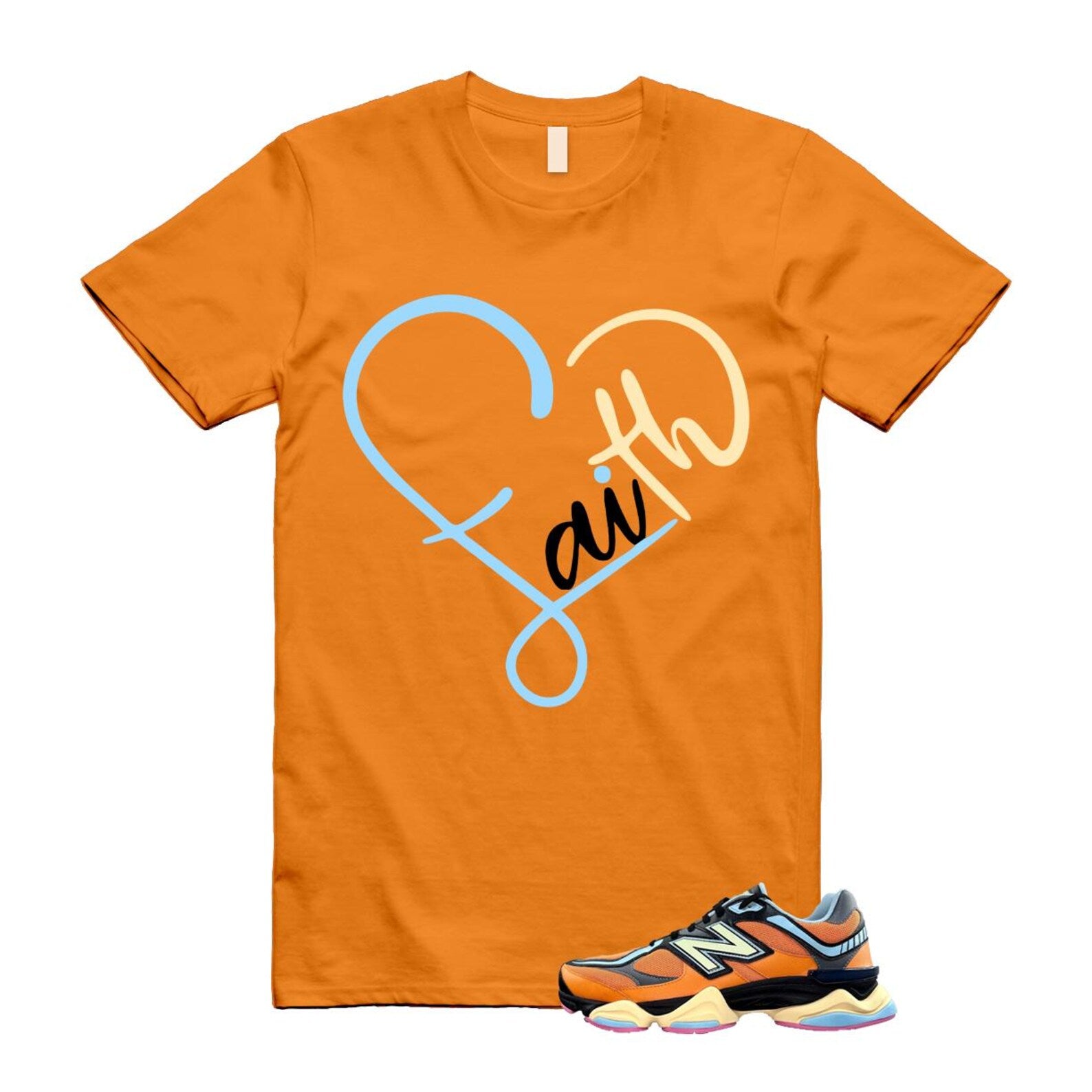 9060 Sun Glow Team Sky Blue Orange Black T Shirt Match FAITH ,GC9060OG T-Shirt, Sneaker Match Tee
