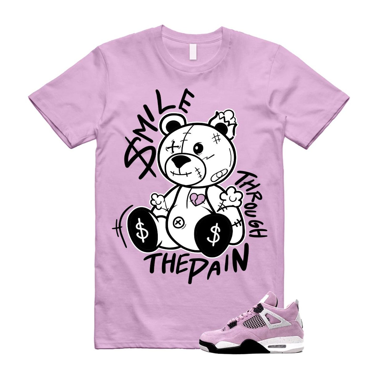 4 Orchid Neutral Grey Black White T Shirt Match Smile Through The Pain ,AQ9129-501 T-Shirt, Sneaker Match Tee