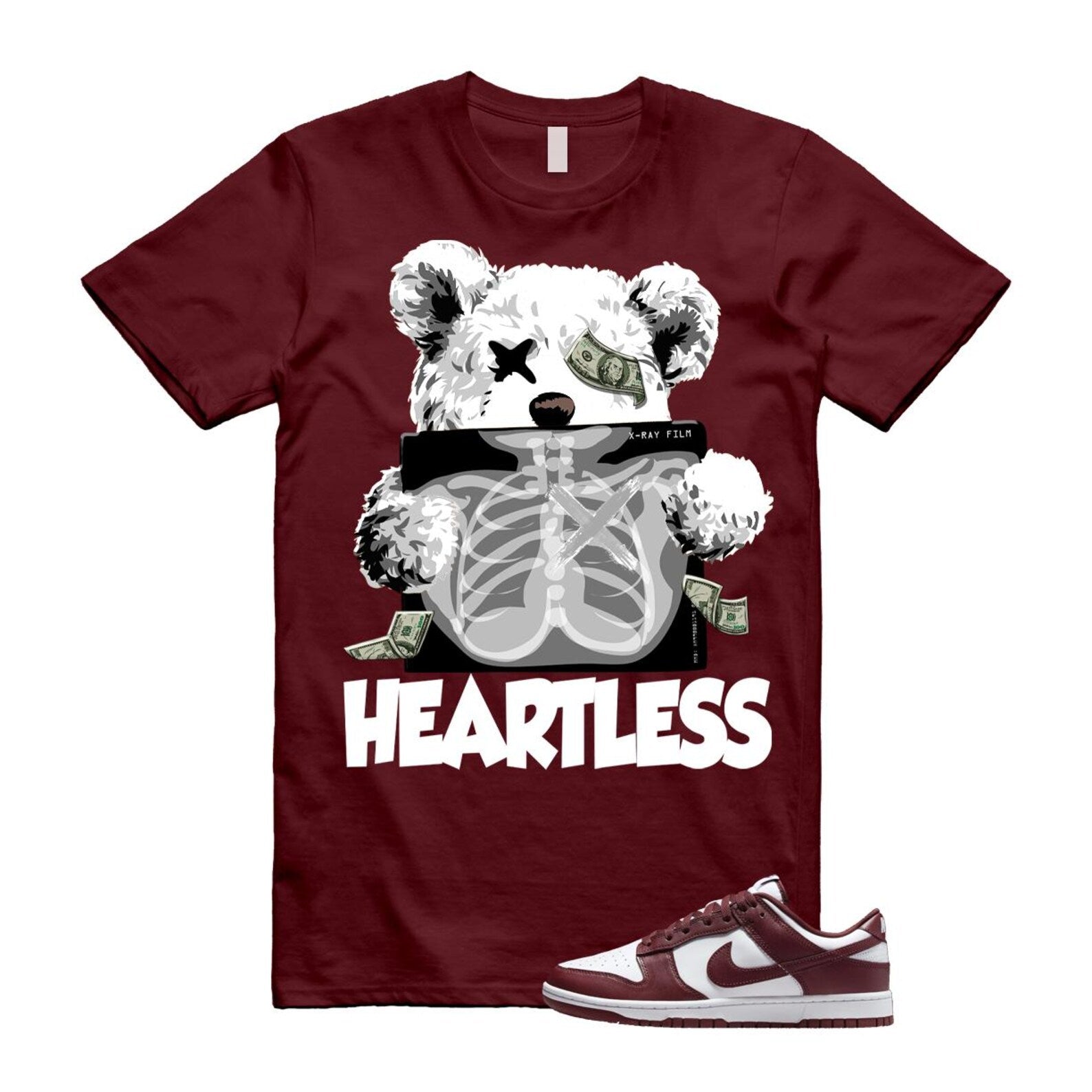 Dunk Team Red White Low Maroon Burgundy T Shirt Match HEART ,DD1391-601 T-Shirt, Sneaker Match Tee