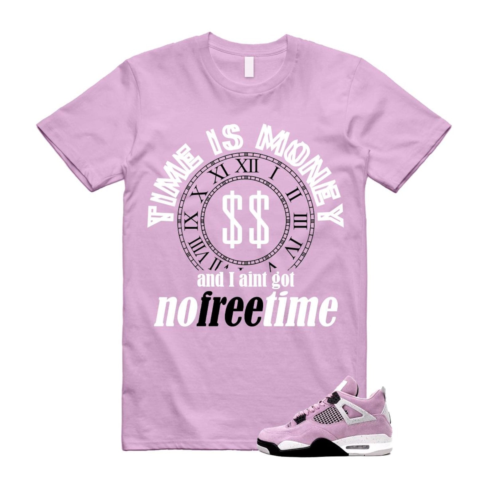 4 Orchid Neutral Grey Black White T Shirt Match FREE TIME ,AQ9129-501 T-Shirt, Sneaker Match Tee