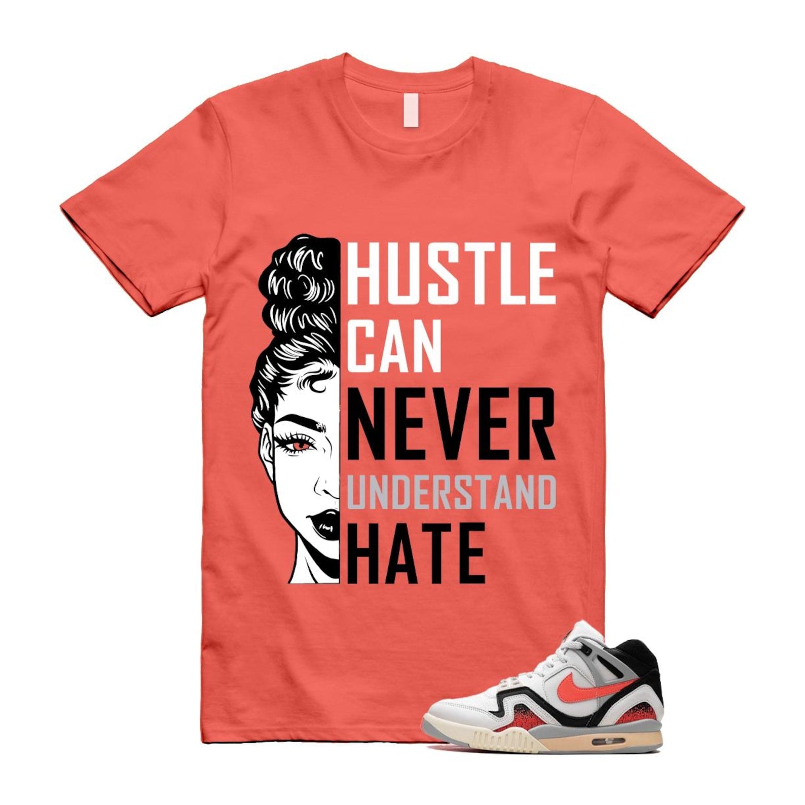 Hot Lava Air Tech Challenge II Phantom Black Pale Ivory T Shirt Match HUSTLE ,FZ9033-001 T-Shirt, Sneaker Match Tee