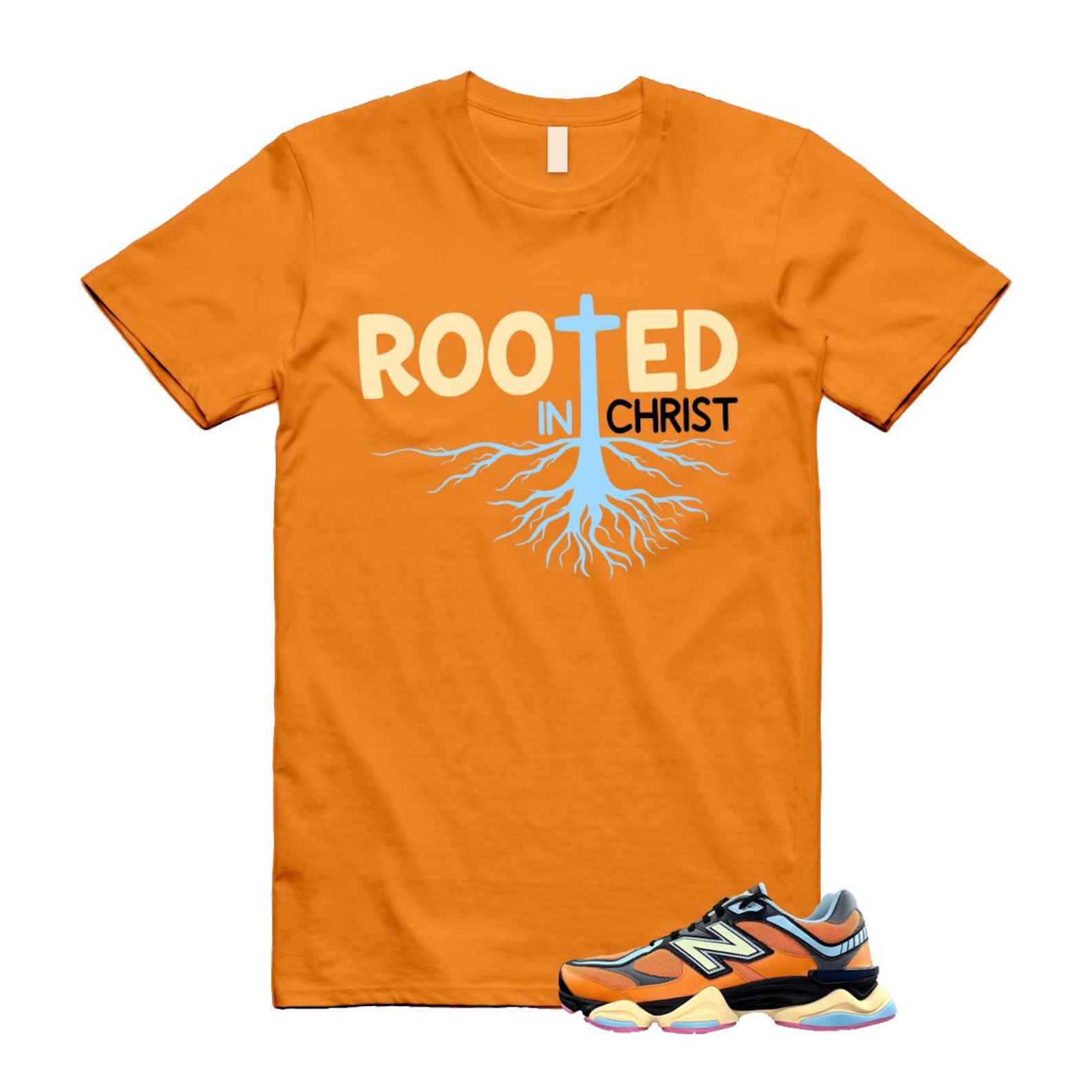 9060 Sun Glow Team Sky Blue Orange Black T Shirt Match ROOTED ,GC9060OG T-Shirt, Sneaker Match Tee