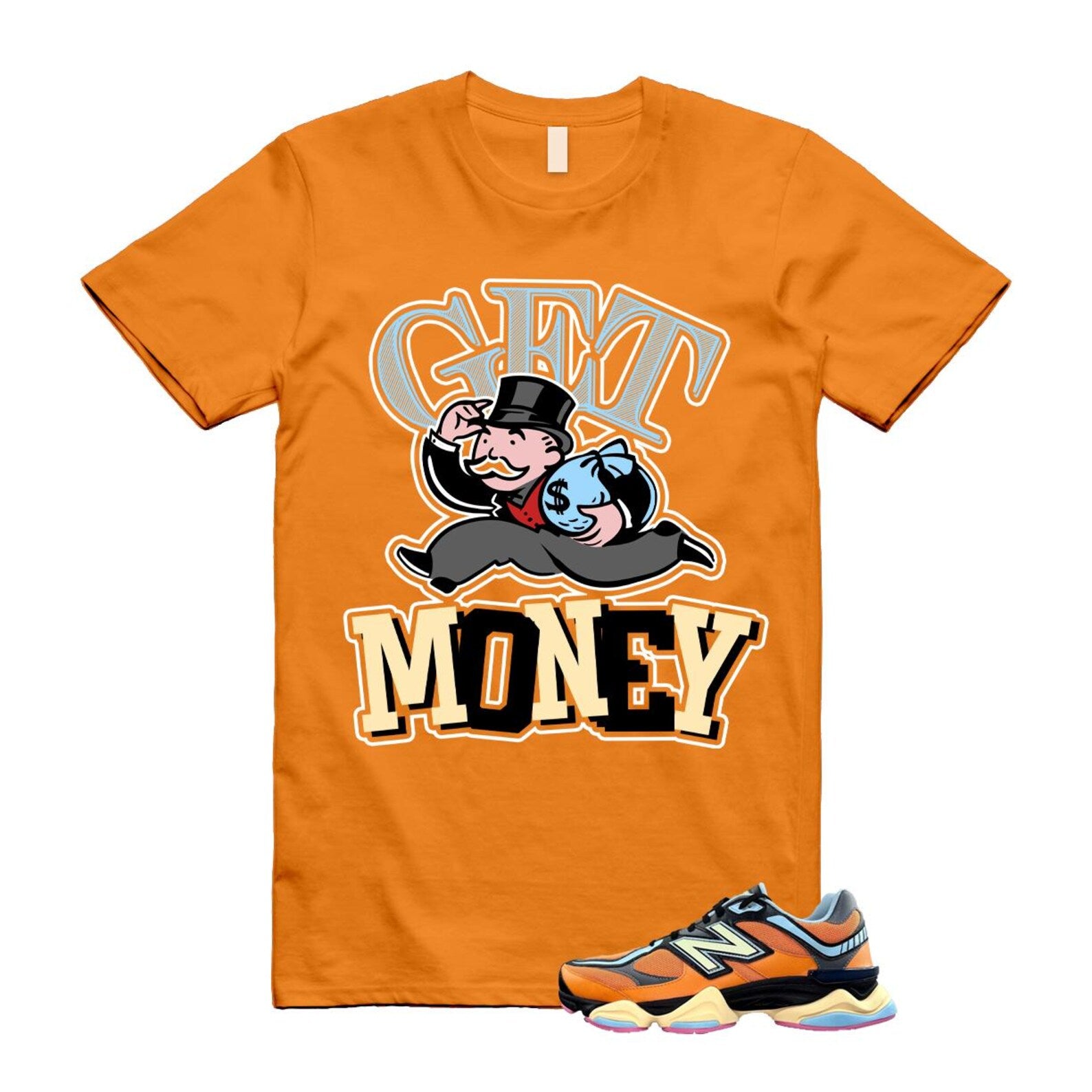 9060 Sun Glow Team Sky Blue Orange Black T Shirt Match GM ,GC9060OG T-Shirt, Sneaker Match Tee