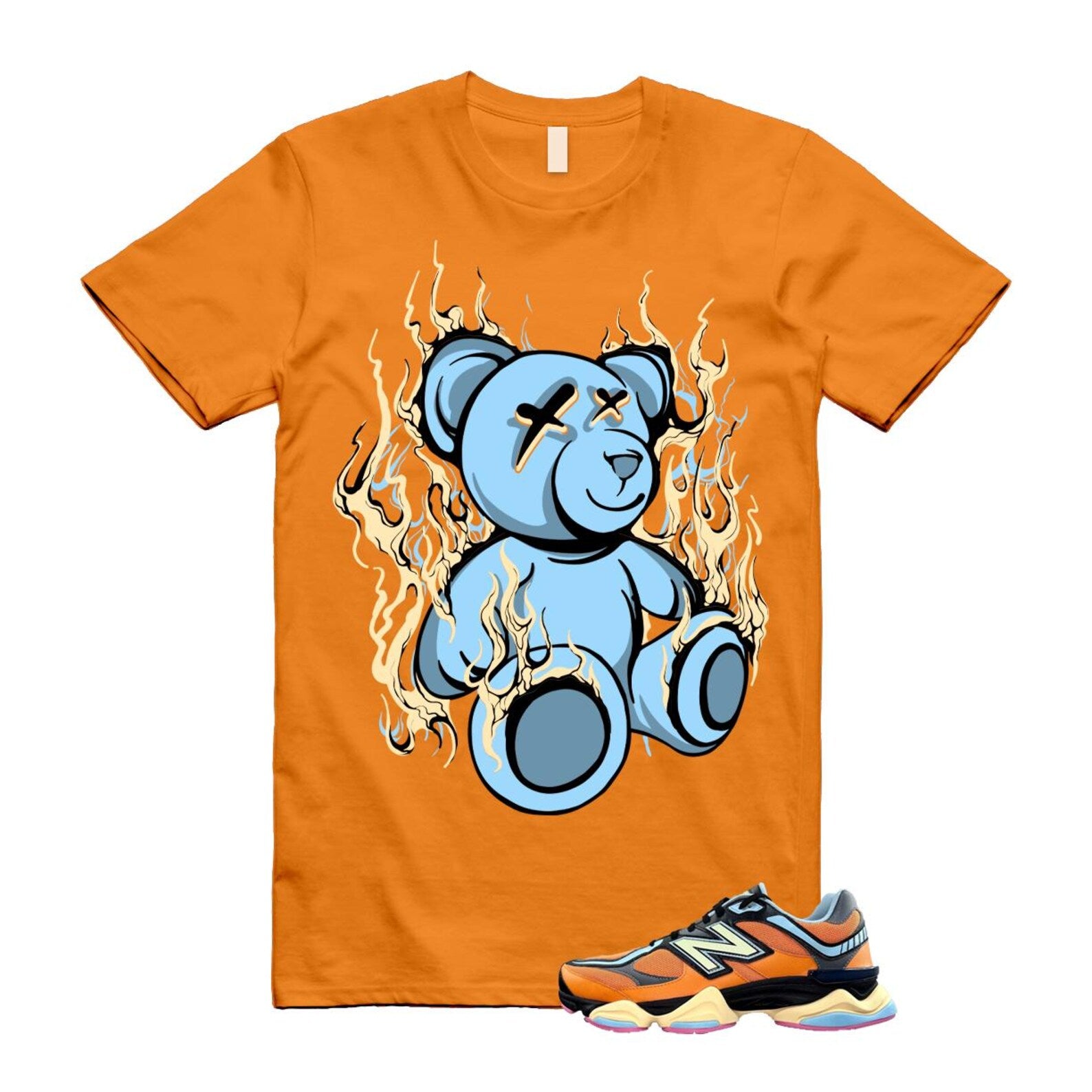 9060 Sun Glow Team Sky Blue Orange Black T Shirt Match LIT ,GC9060OG T-Shirt, Sneaker Match Tee