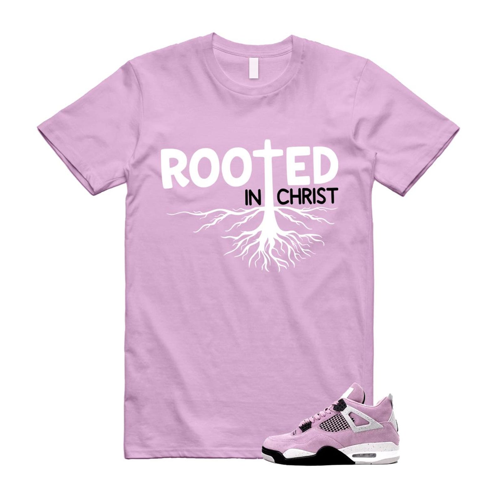 4 Orchid Neutral Grey Black White T Shirt Match ROOTED ,AQ9129-501 T-Shirt, Sneaker Match Tee
