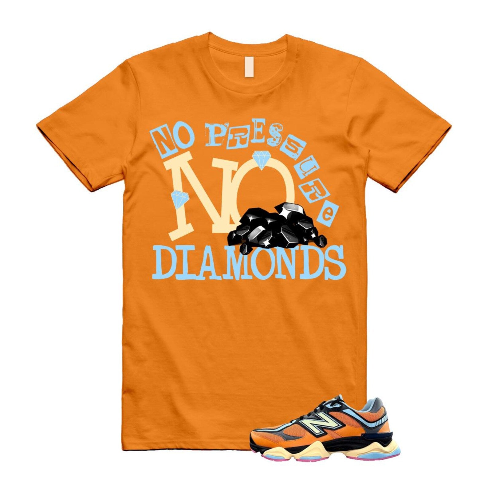 9060 Sun Glow Team Sky Blue Orange Black T Shirt Match DIAMOND ,GC9060OG T-Shirt, Sneaker Match Tee