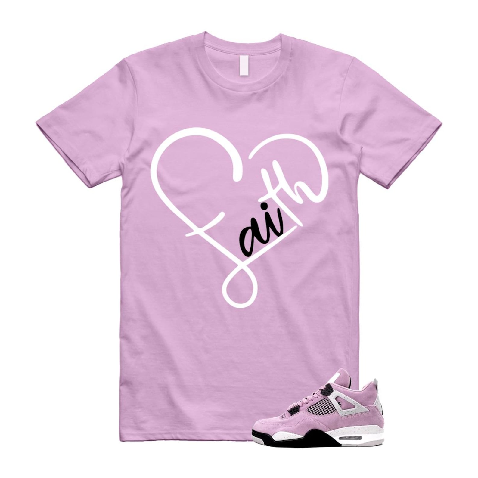 4 Orchid Neutral Grey Black White T Shirt Match FAITH ,AQ9129-501 T-Shirt, Sneaker Match Tee