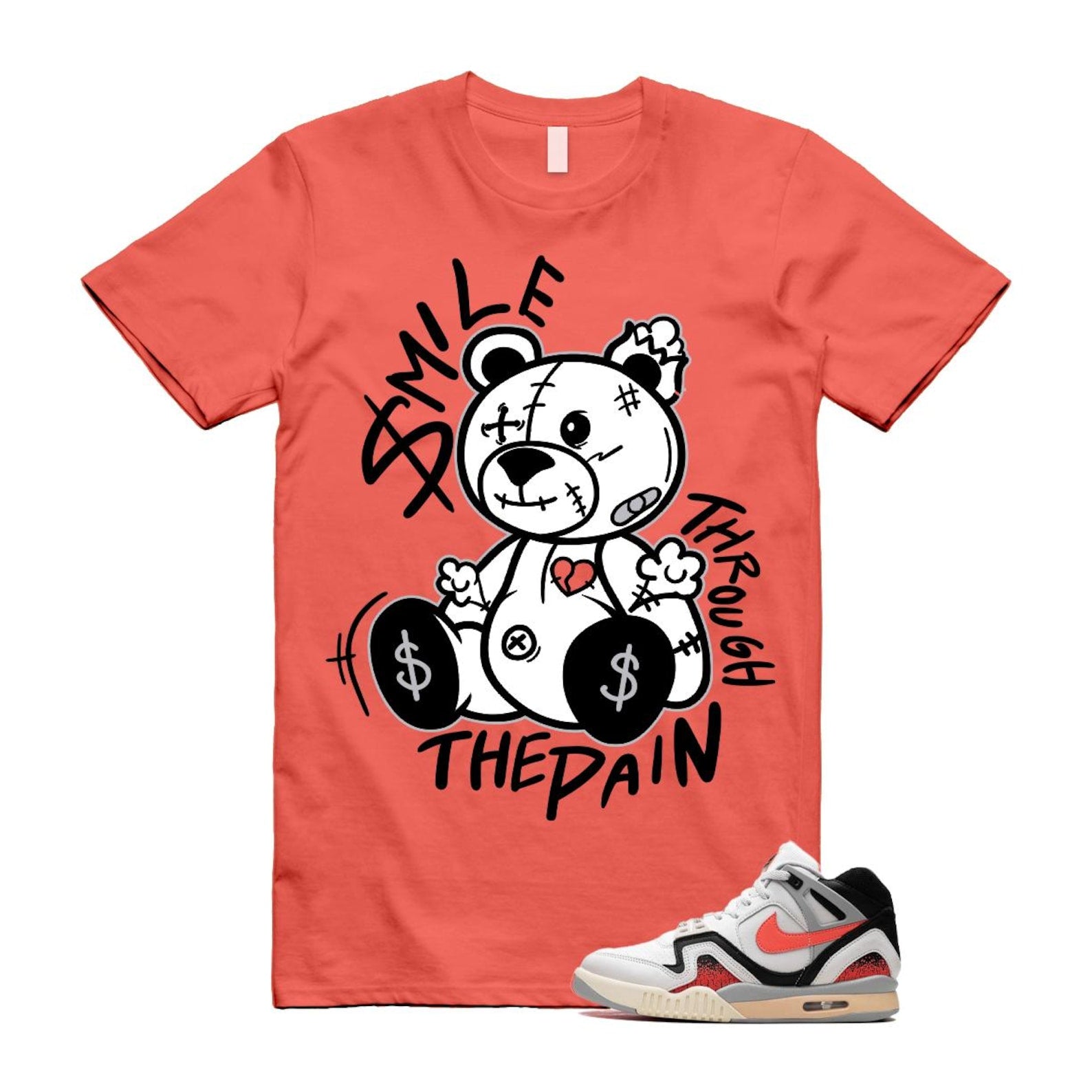 Hot Lava Air Tech Challenge II Phantom Black Pale Ivory T Shirt Match Smile Through The Pain ,FZ9033-001 T-Shirt, Sneaker Match Tee