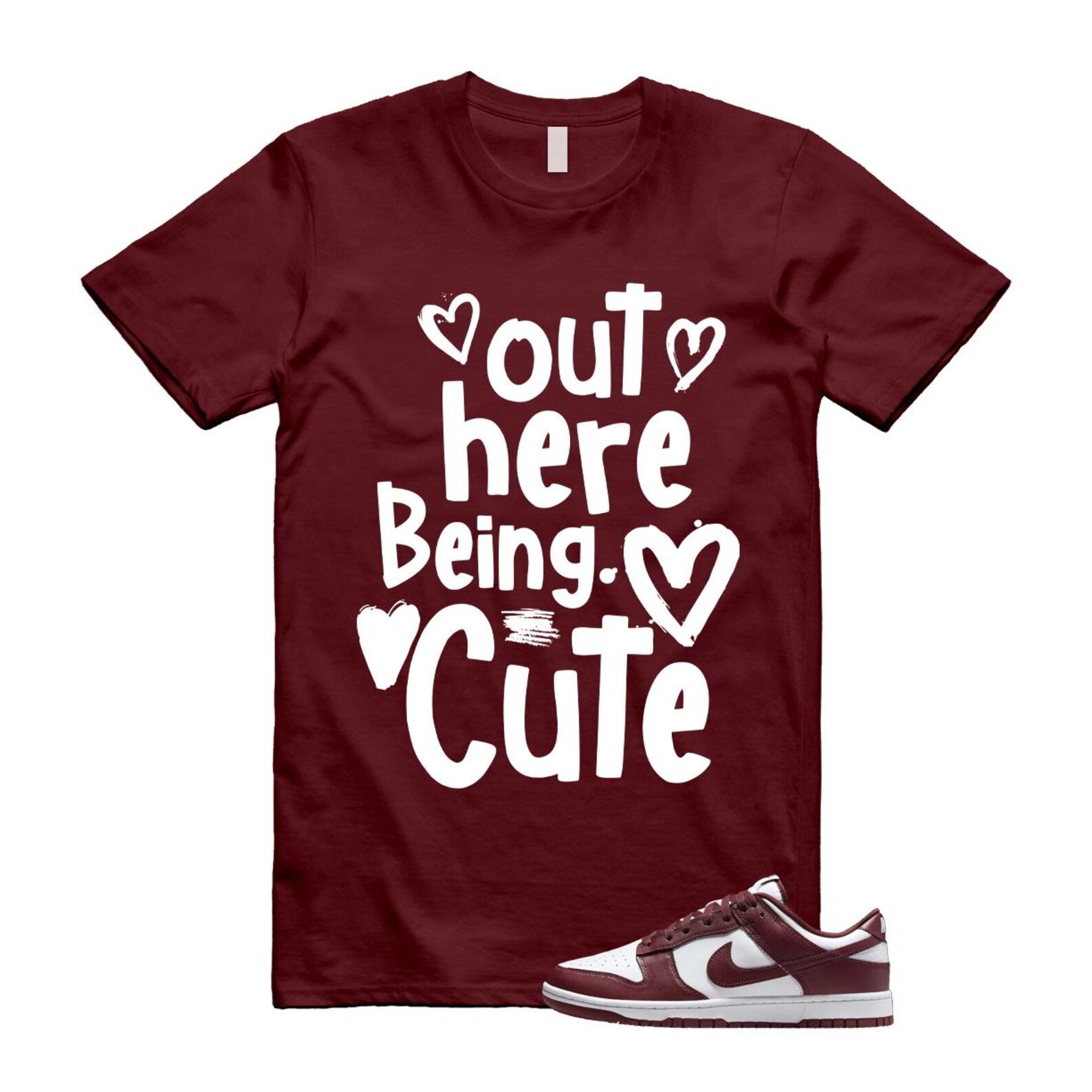 Dunk Team Red White Low Maroon Burgundy T Shirt Match Out Here Being Cute ,DD1391-601 T-Shirt, Sneaker Match Tee