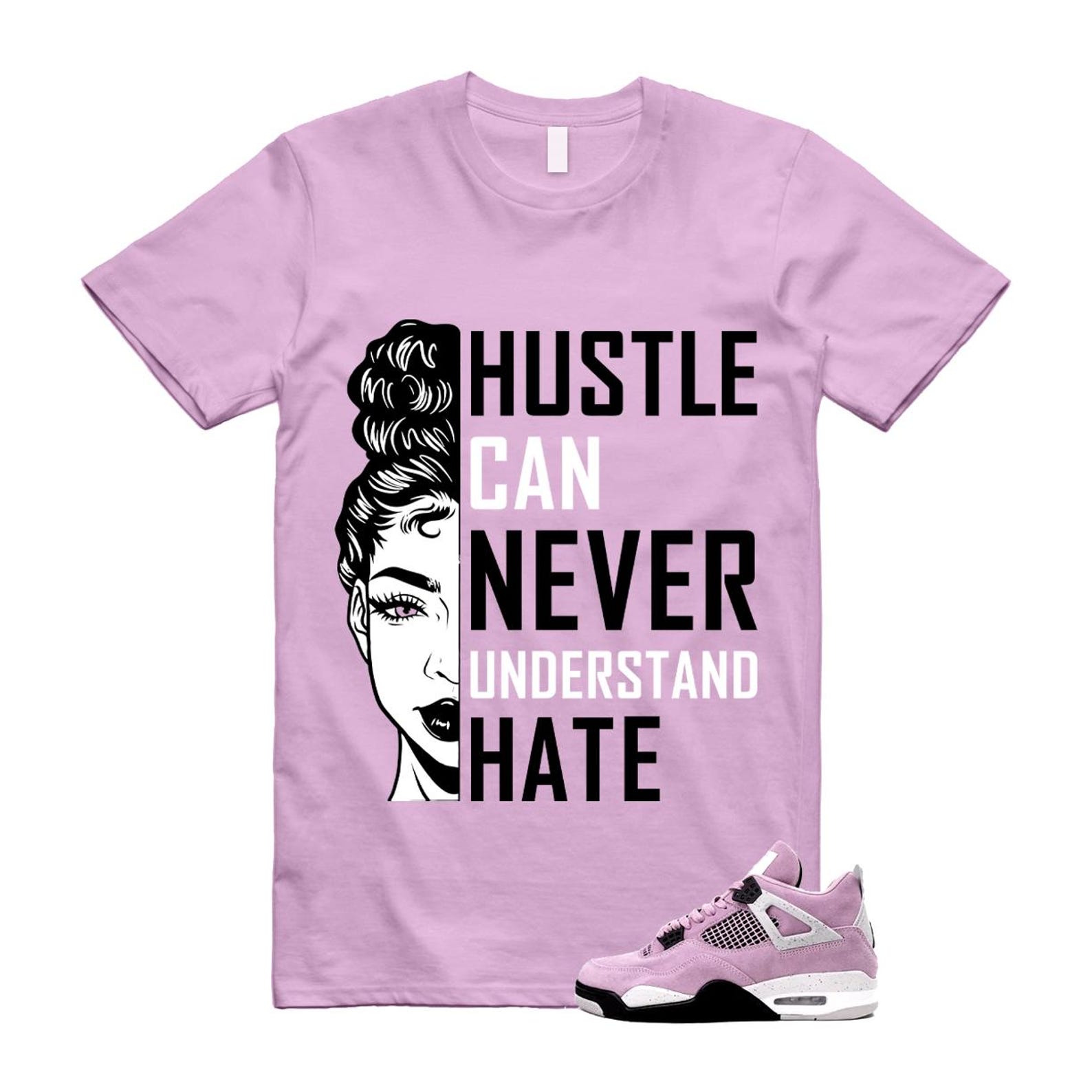 4 Orchid Neutral Grey Black White T Shirt Match HUSTLE ,AQ9129-501 T-Shirt, Sneaker Match Tee