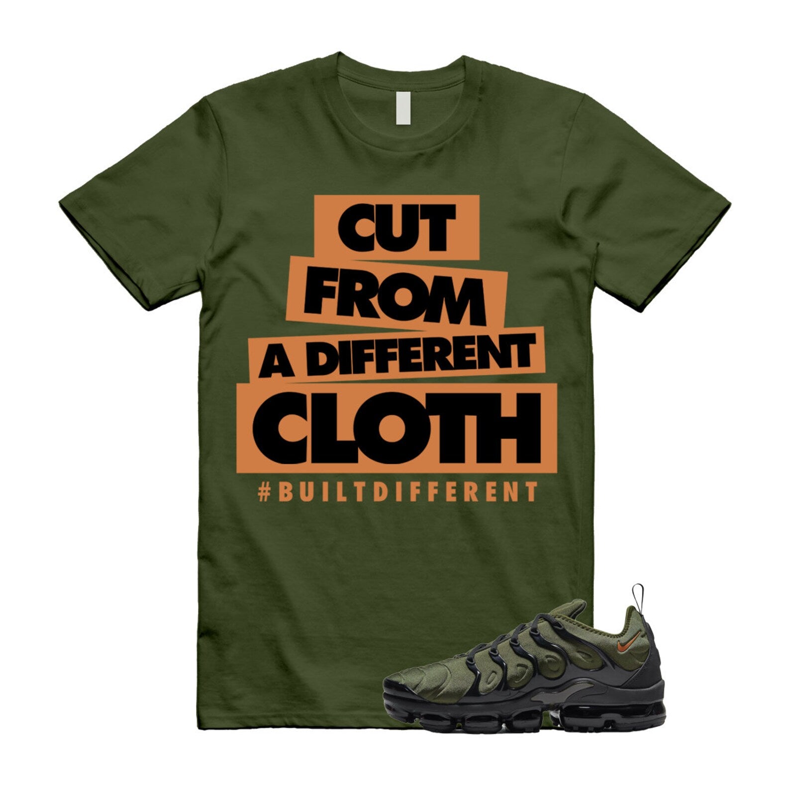 CLOTH T Shirt to match Vapormax Plus Olive Green Orange Rough Uptempo Legion Foamposite 95 96 97 Sequoia Cargo Khaki ,DQ4688-300 T-Shirt, Sneaker Match Tee