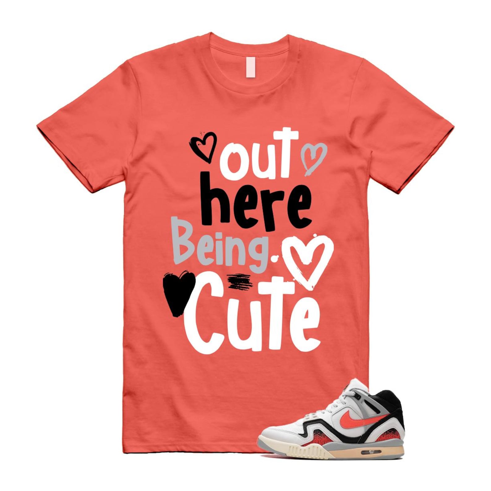 Hot Lava Air Tech Challenge II Phantom Black Pale Ivory T Shirt Match Out Here Being Cute ,FZ9033-001 T-Shirt, Sneaker Match Tee