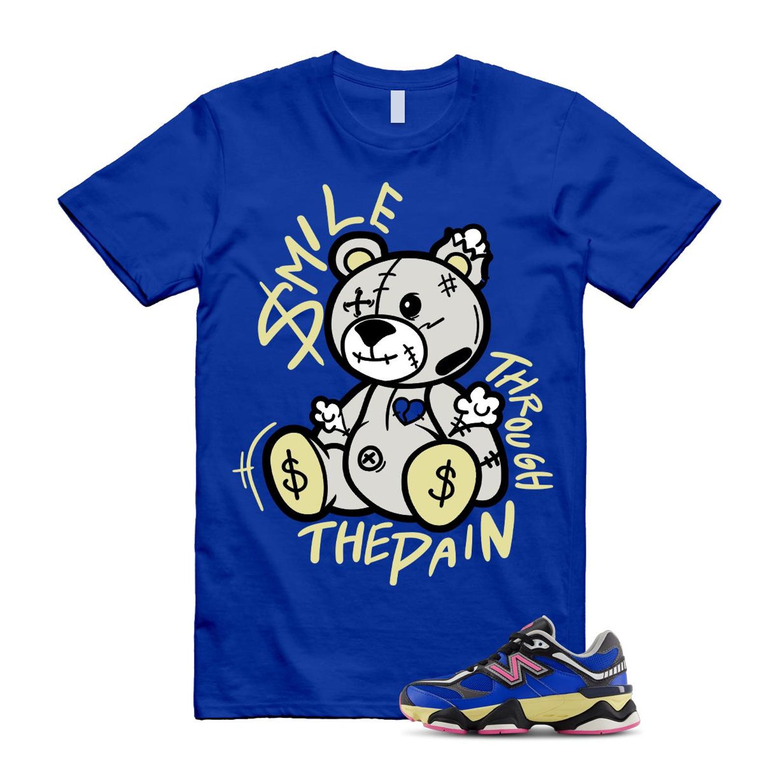 9060 Blue Oasis Real Pink Black T Shirt Match Smile Through The Pain ,GC9060BP T-Shirt, Sneaker Match Tee