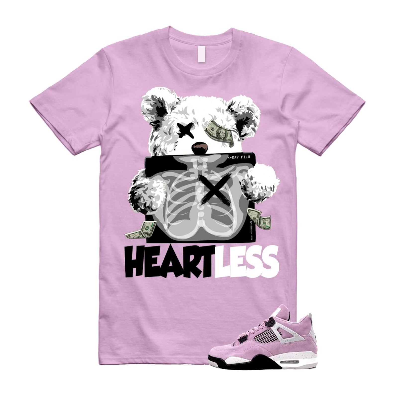 4 Orchid Neutral Grey Black White T Shirt Match HEART ,AQ9129-501 T-Shirt, Sneaker Match Tee