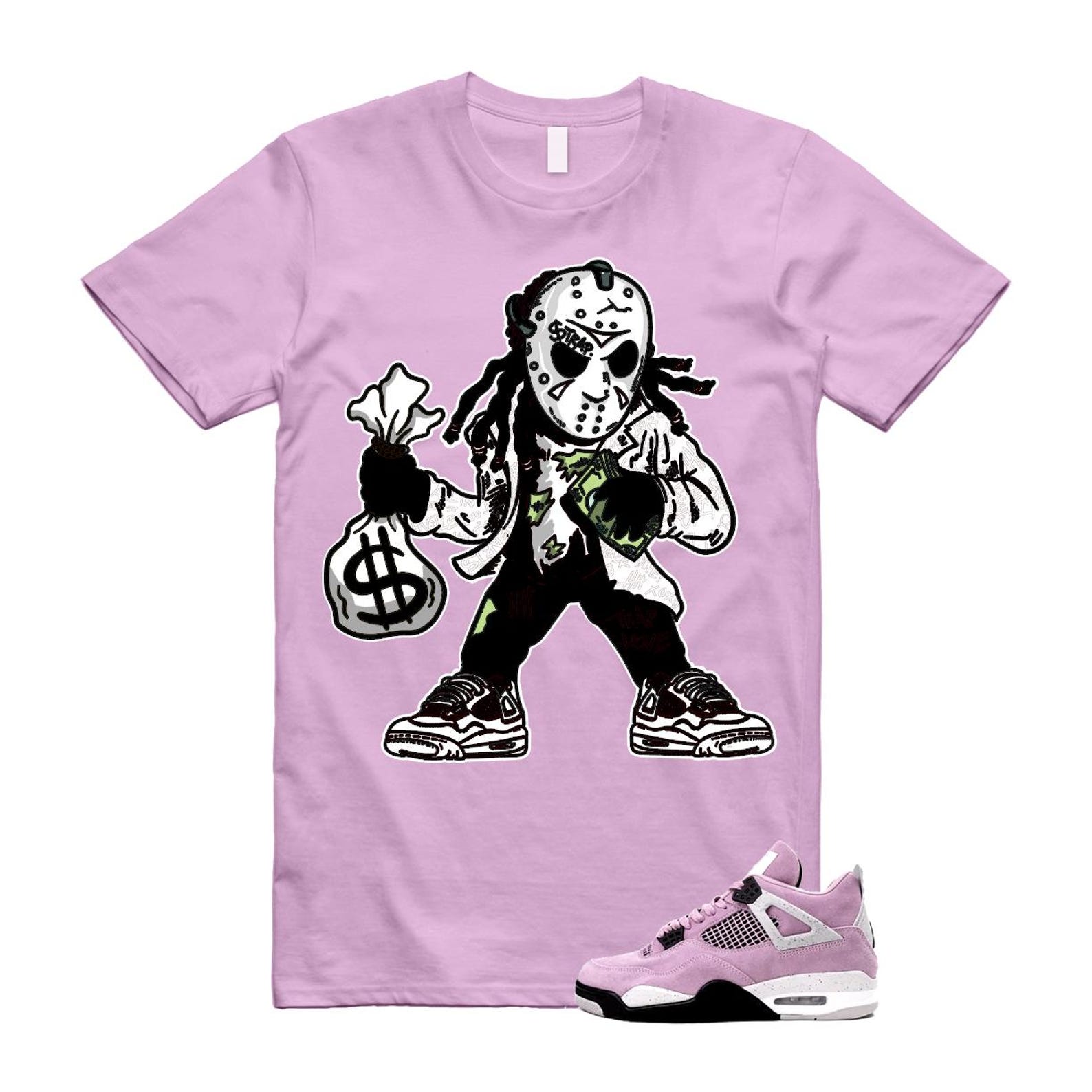 4 Orchid Neutral Grey Black White T Shirt Match JASON ,AQ9129-501 T-Shirt, Sneaker Match Tee