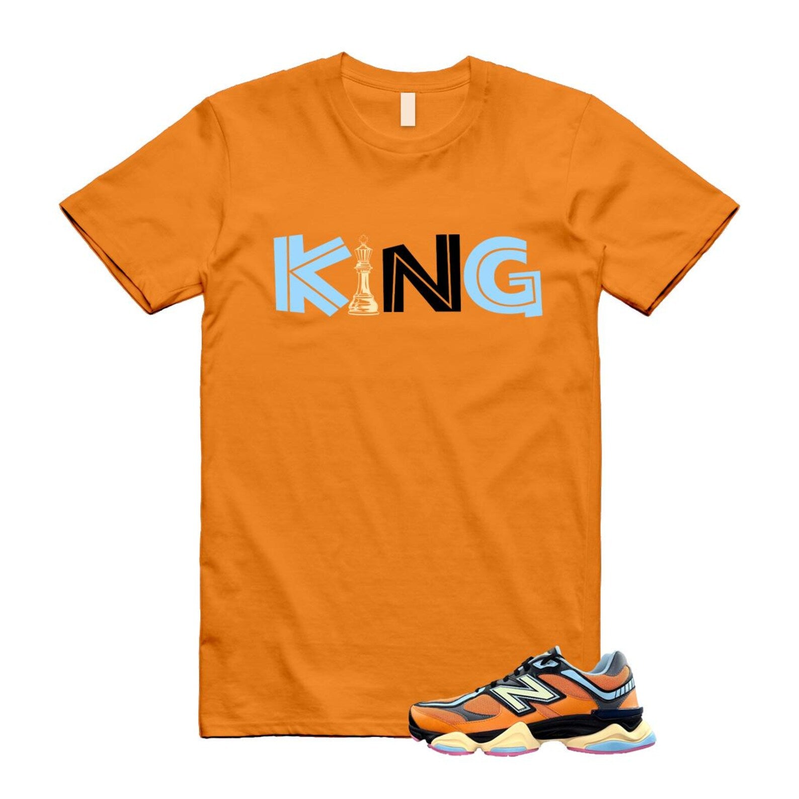 9060 Sun Glow Team Sky Blue Orange Black T Shirt Match KING ,GC9060OG T-Shirt, Sneaker Match Tee