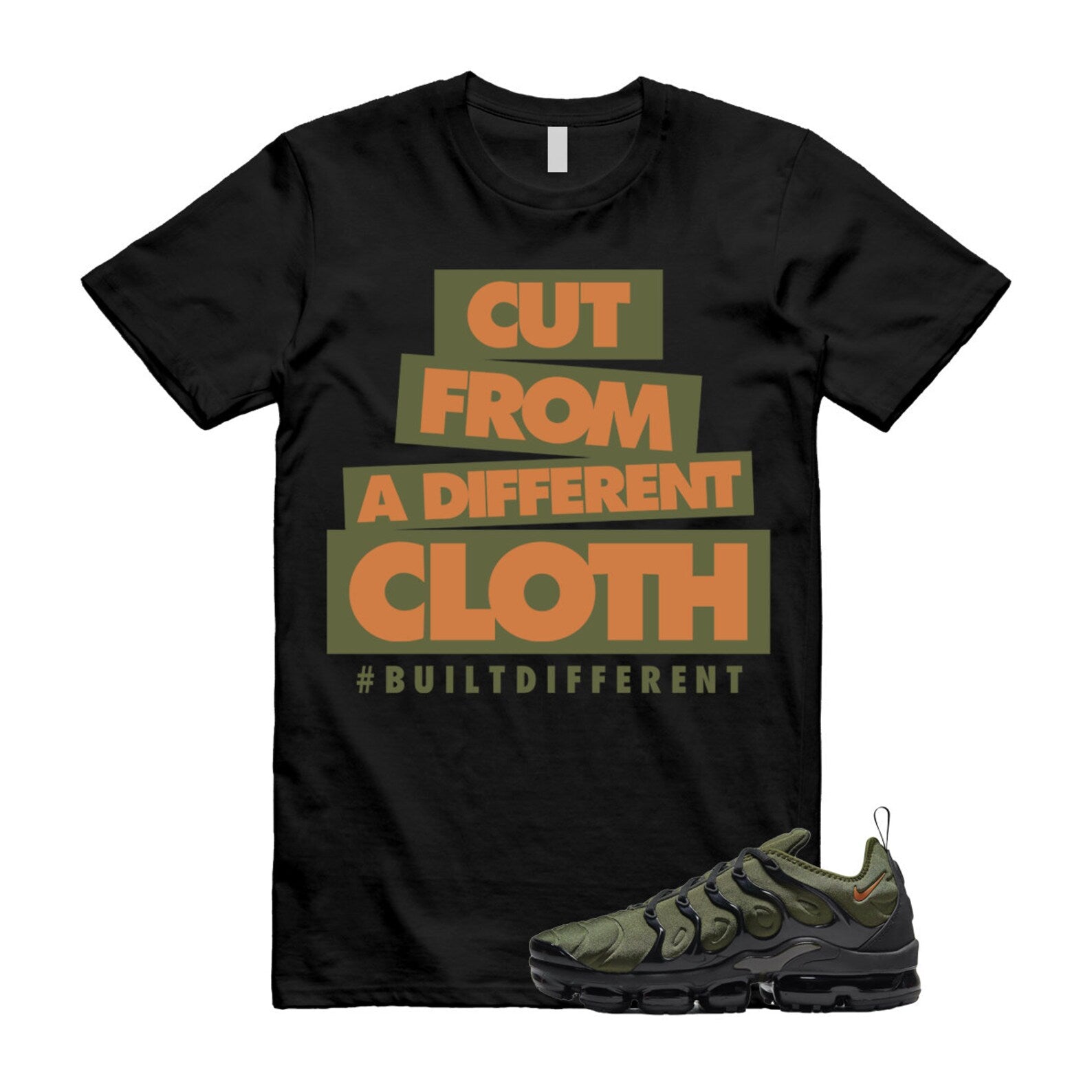 CLOTH T Shirt to match Vapormax Plus Olive Green Orange Rough Uptempo Legion Foamposite 95 96 97 Sequoia Cargo Khaki ,DQ4688-300 T-Shirt, Sneaker Match Tee